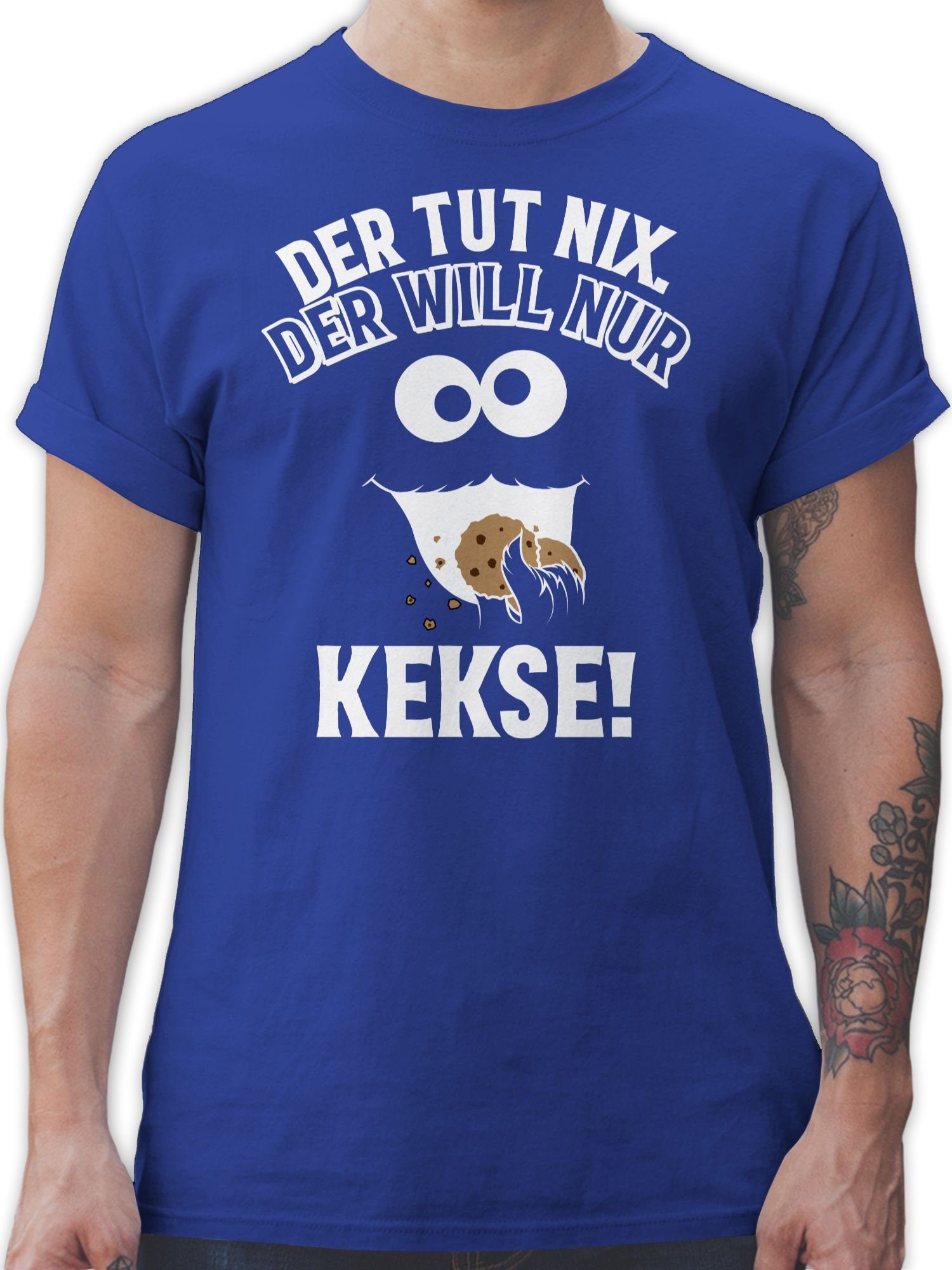 Shirtracer T-Shirt Der tut nix. Der will nur Kekse! Krümelmonster Cookie Monster Keksmons Karneval Outfit 02 Royalblau