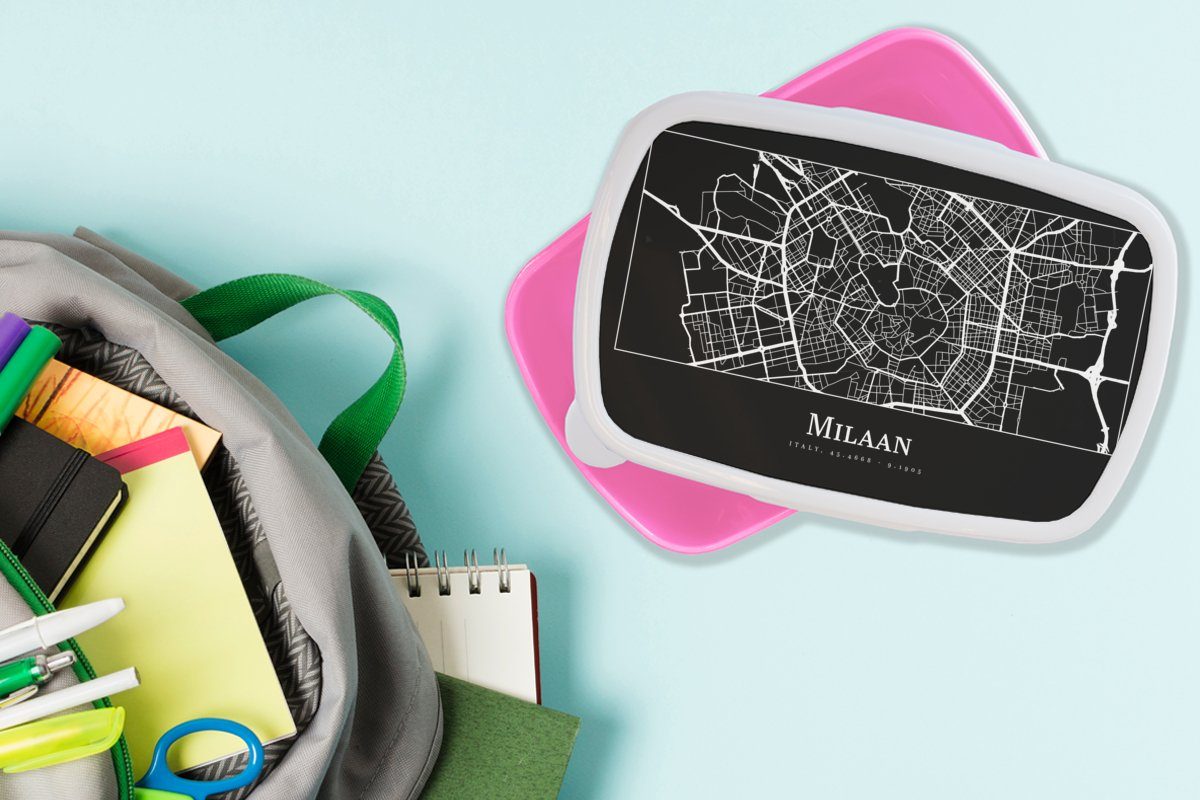 Stadtplan, rosa (2-tlg), Kinder, für Brotdose Lunchbox Mailand Kunststoff, Kunststoff Erwachsene, Karte MuchoWow Mädchen, Brotbox - Snackbox, -