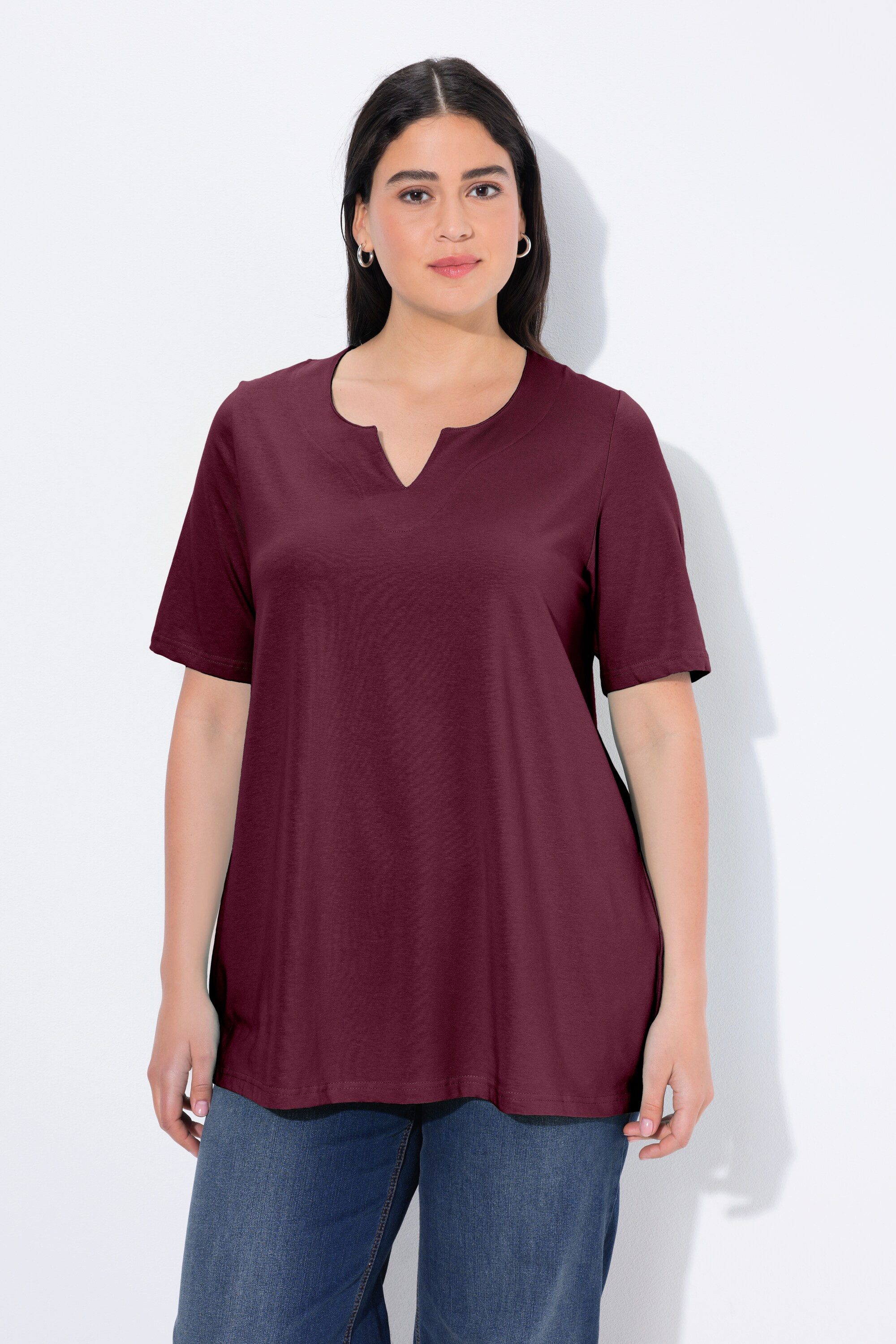 Ulla Popken T-Shirt T-Shirt A-Linie Tunika-Ausschnitt Halbarm