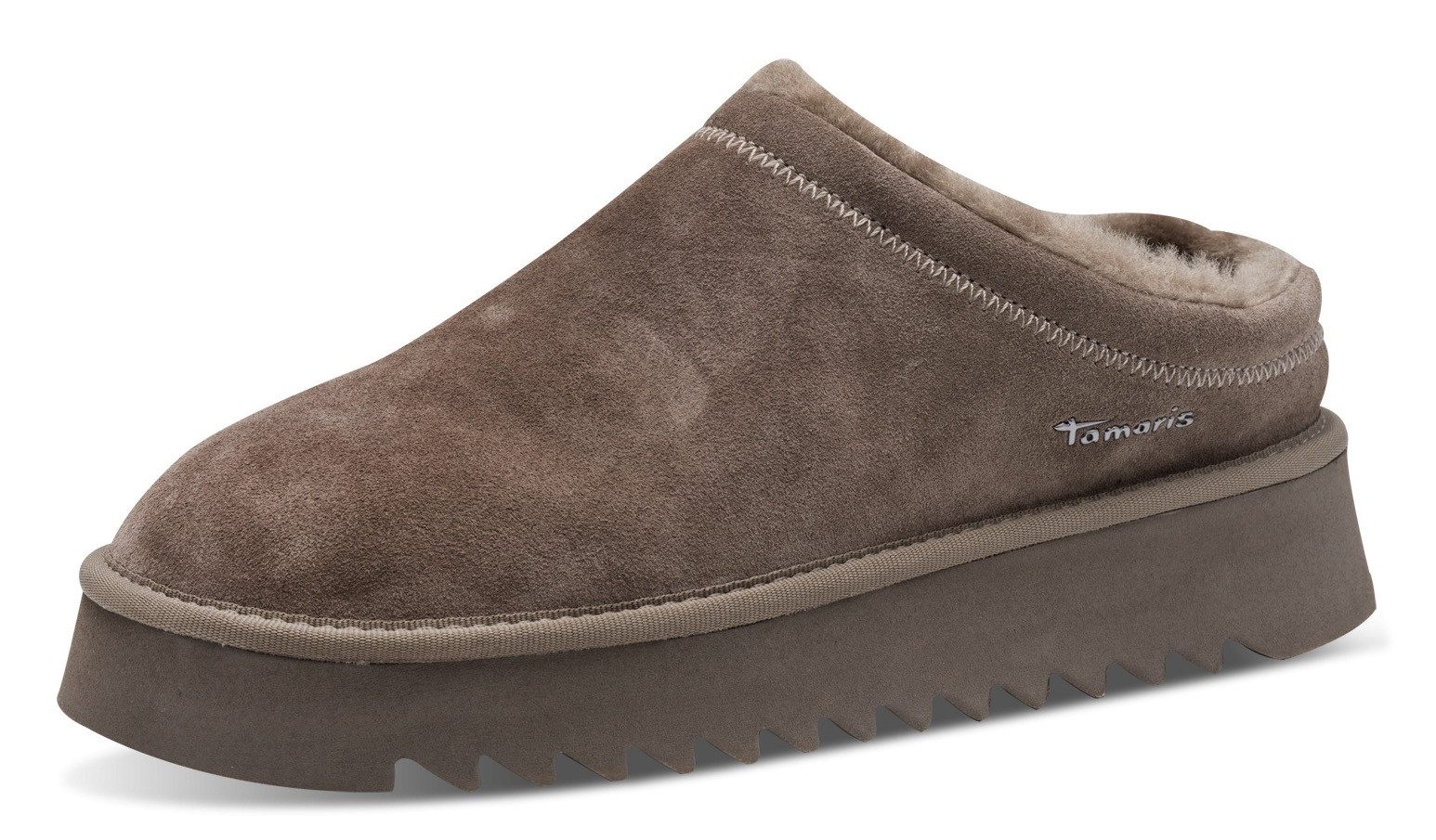 Tamaris Hausschuh, Clogs, Bequemschuh mit Fellimitat-Kragen