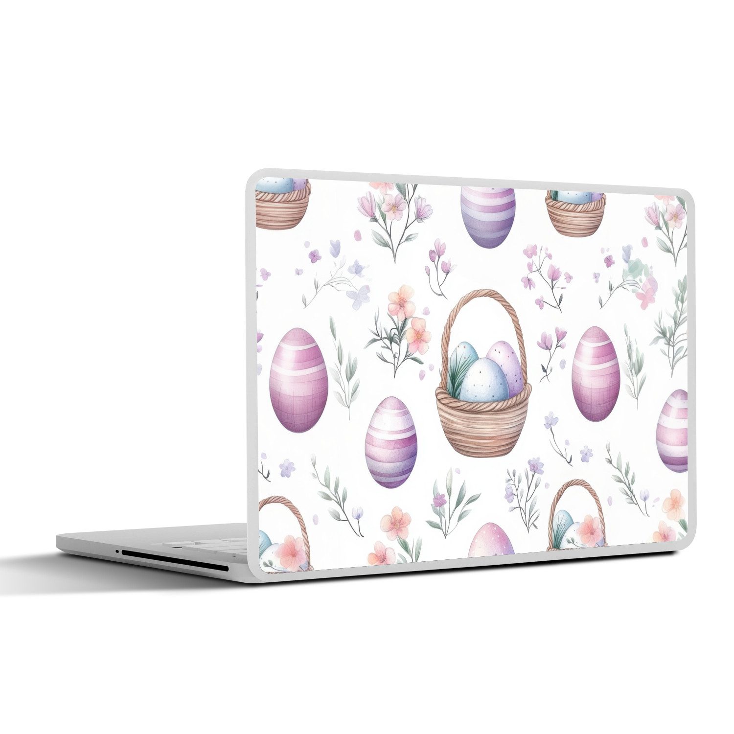 MuchoWow Laptop-Aufkleber Blumen - Ostereier - Muster, (1tlg), Laptop Folien Cover, Aufkleber, Sticker, Schutz vor Kratzern, 30x21 cm