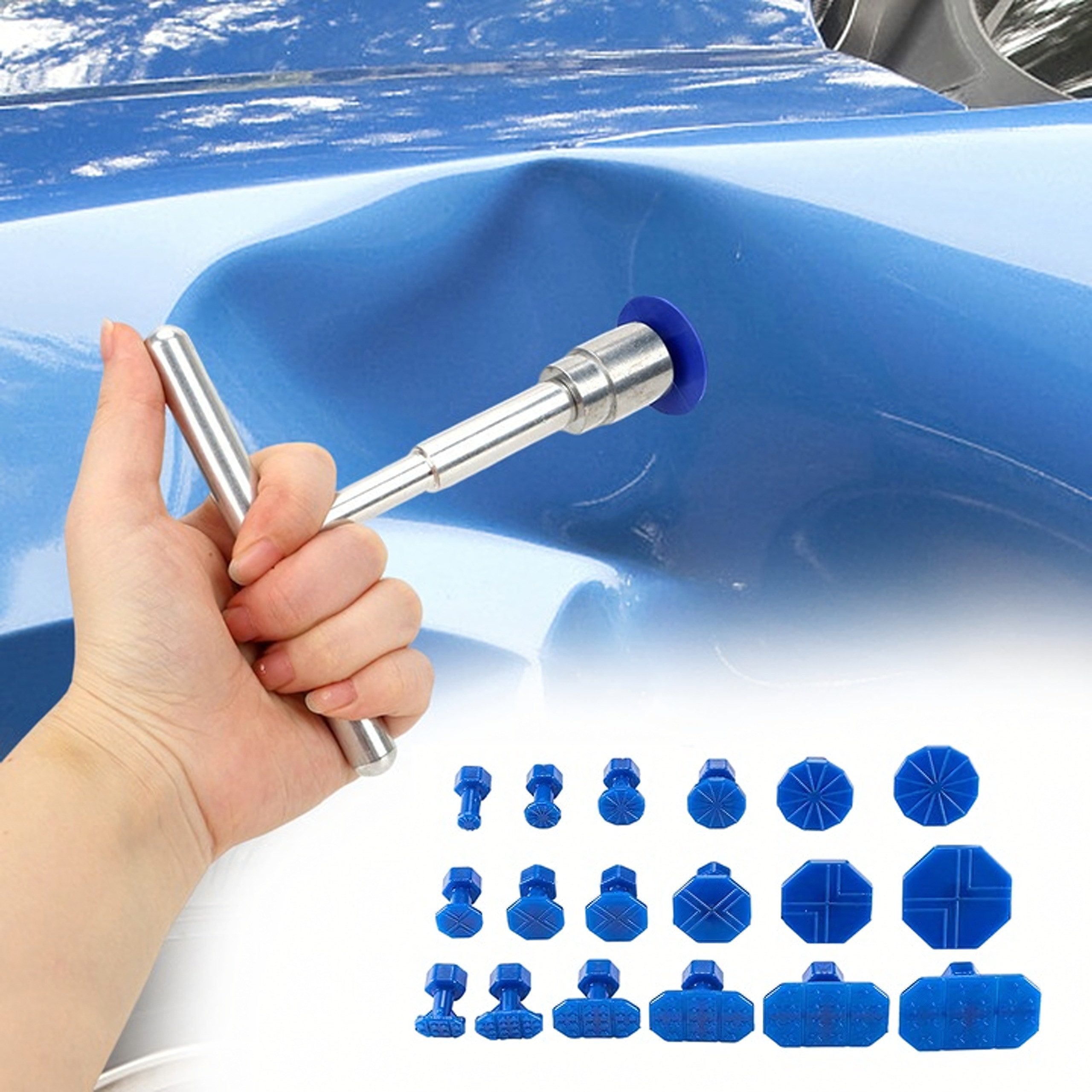 Realb2b Reparatur-Set Karosserie Dellen Entferner Set Gleithammer 18 Adapter DIY Werkzeug, DIY Karosserie Reparatur Werkzeugset, 19-St., Komplettset zur Dellenentfernung mit Gleithammer und Pilzen, Dellenentfernung ohne Lackschaden mit Gleithammer 18 Pilzen