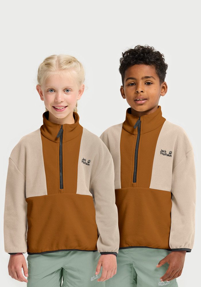 Jack Wolfskin Stehkragenpullover COLORBLOCK TAUNUS HZ K Kinder-Fleecepullover, Colorblocking-Look, Halfzip-Reißverschluss