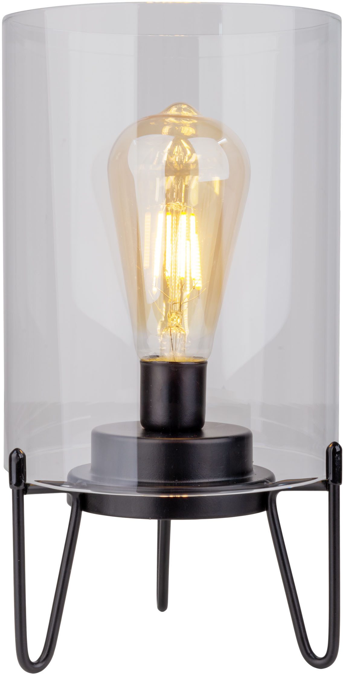 näve LED Außen-Tischleuchte Lonna, Ein-/Ausschalter, Timerfunktion, LED fest integriert, Warmweiß, Glasschirm klar, batteriebetrieben, Timer, Gestell schwarz, H: 28,5cm