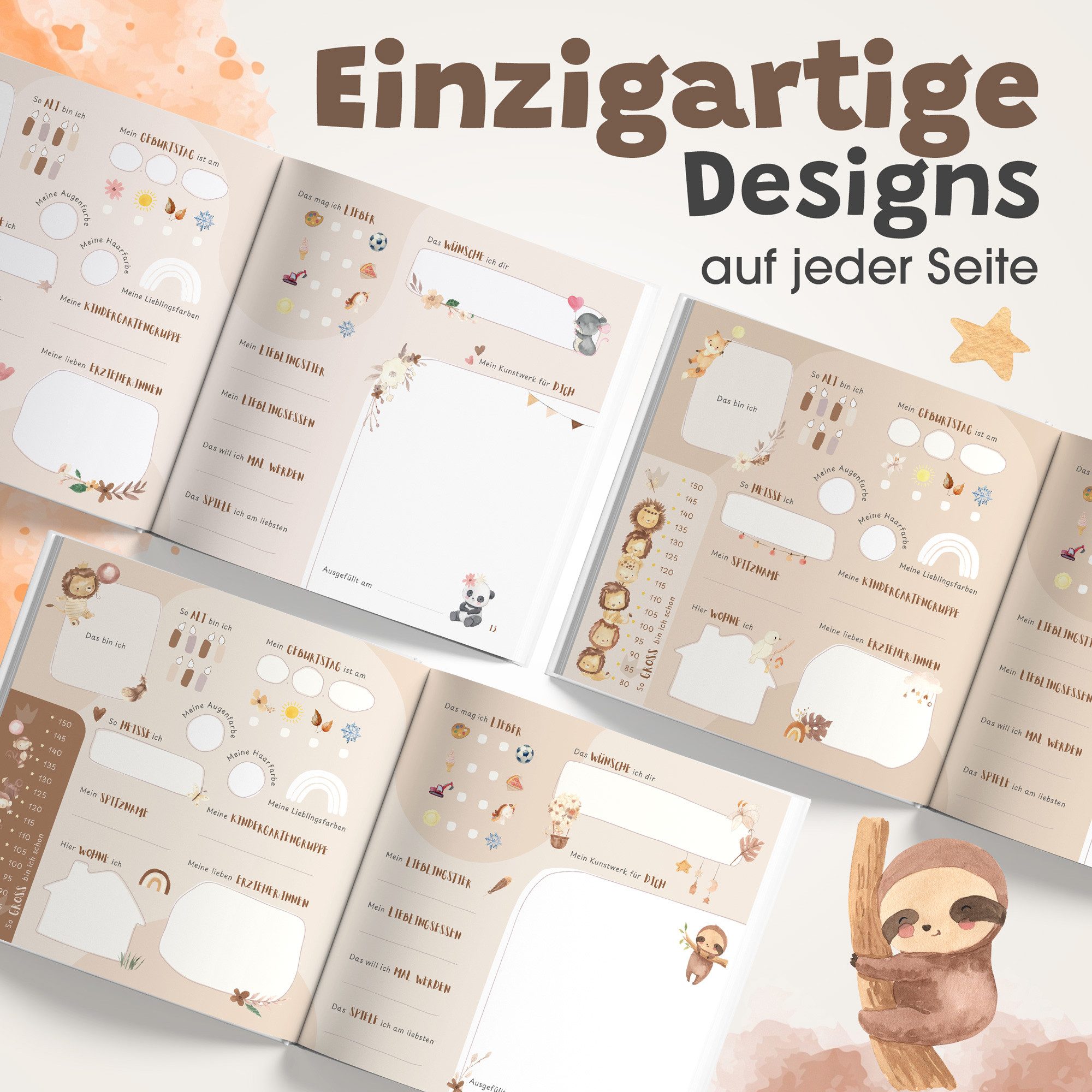 Eulentaler Freundebuch Kindergarten Tierwelt I Von Erzieherinnen gestaltet I, Handgemalte Tiere im Boho-Look I Kinderfreundliche Gestaltung – Bild 5 von 5