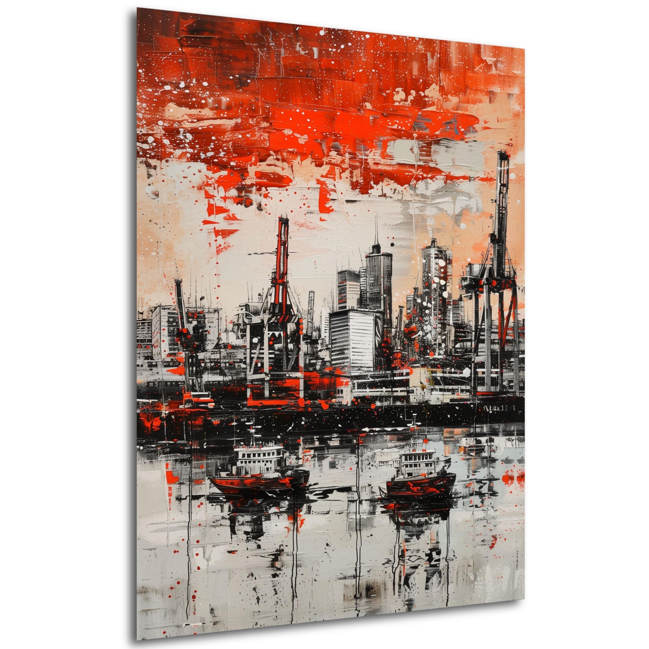 DARO Design Wandbild Hamburg Wandbilder Wand Deko Bilder Modern Leinwandbild, (Hamburger Hafen als strukturierte Collage - Bild klein Wohnzimmer Büro Flur Schlafzimmer Esszimmer Einteilig Hochformat Fotodruck Städte-Skyline), 30x20 cm