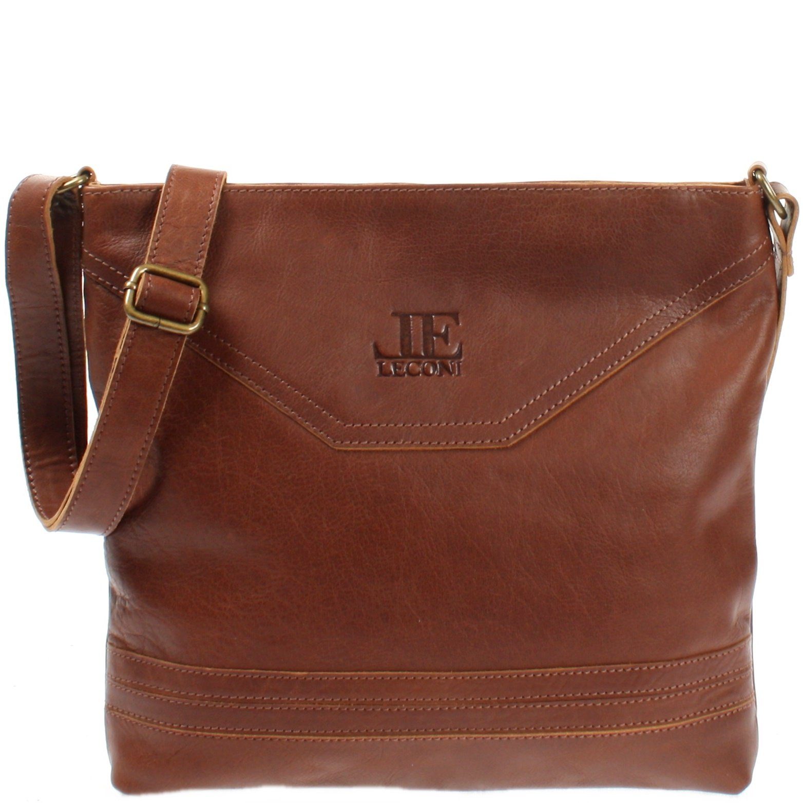 LECONI Umhängetasche Handtasche Ledertasche Damen Schultertasche Leder braun LE0066