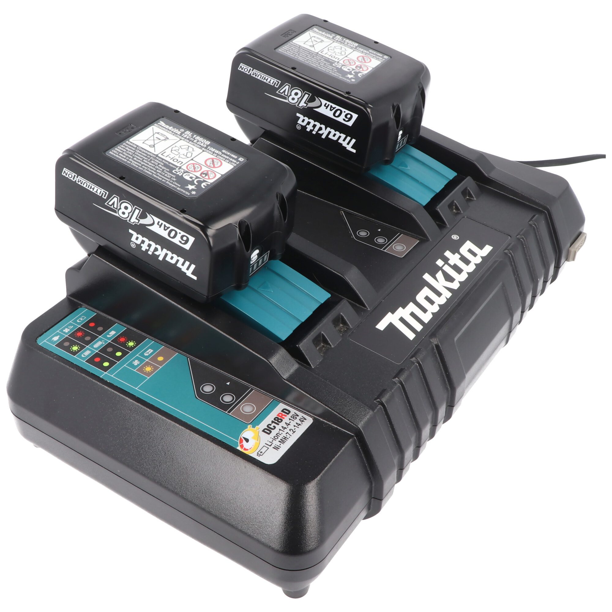 Makita 2-Schacht Makita DC 18 SH Doppel Schnell-Ladegerät 14,4 Volt und 18 V Akku-Ladestation