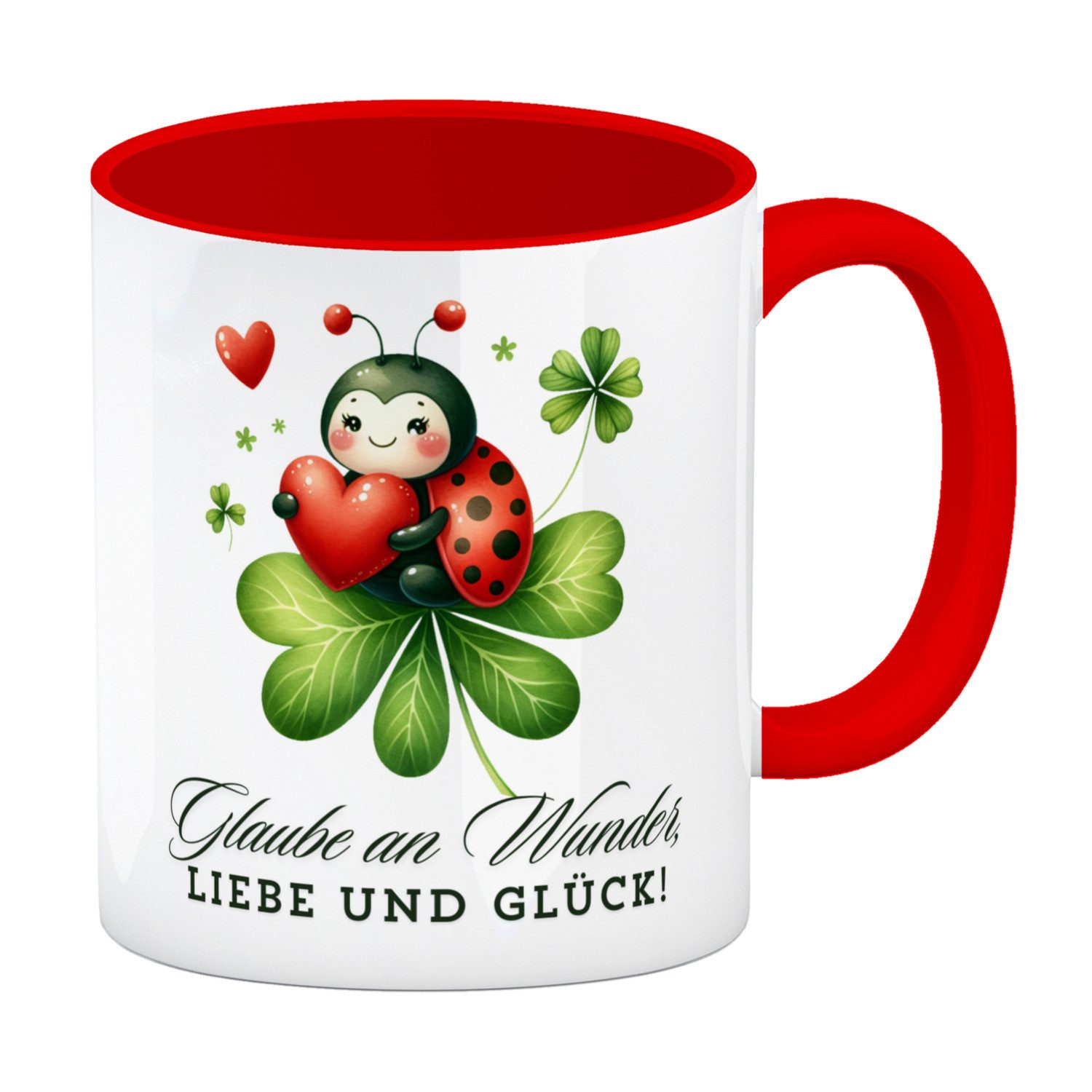 speecheese Tasse Marienkäfer Kaffeebecher in rot mit Spruch Glaube an