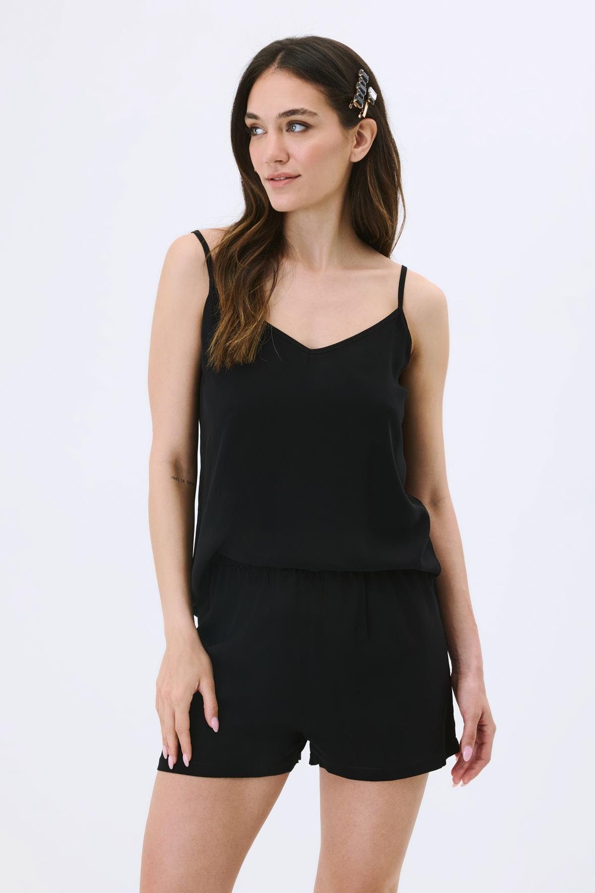C&CITY Blusentop Viskose Pyjama-Set mit Shorts