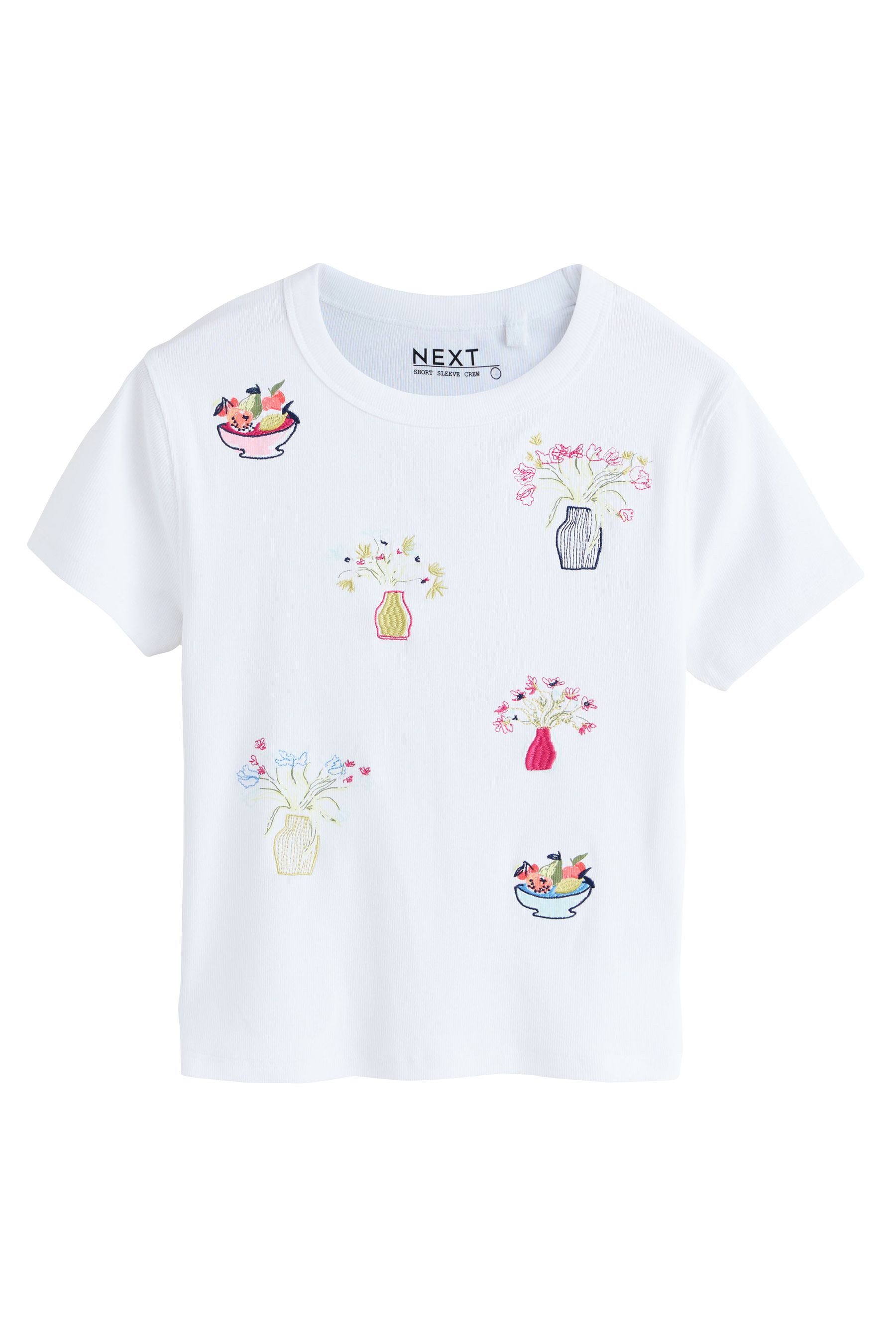 T-Shirt Geripptes T-Shirt mit aufgestickter Grafik