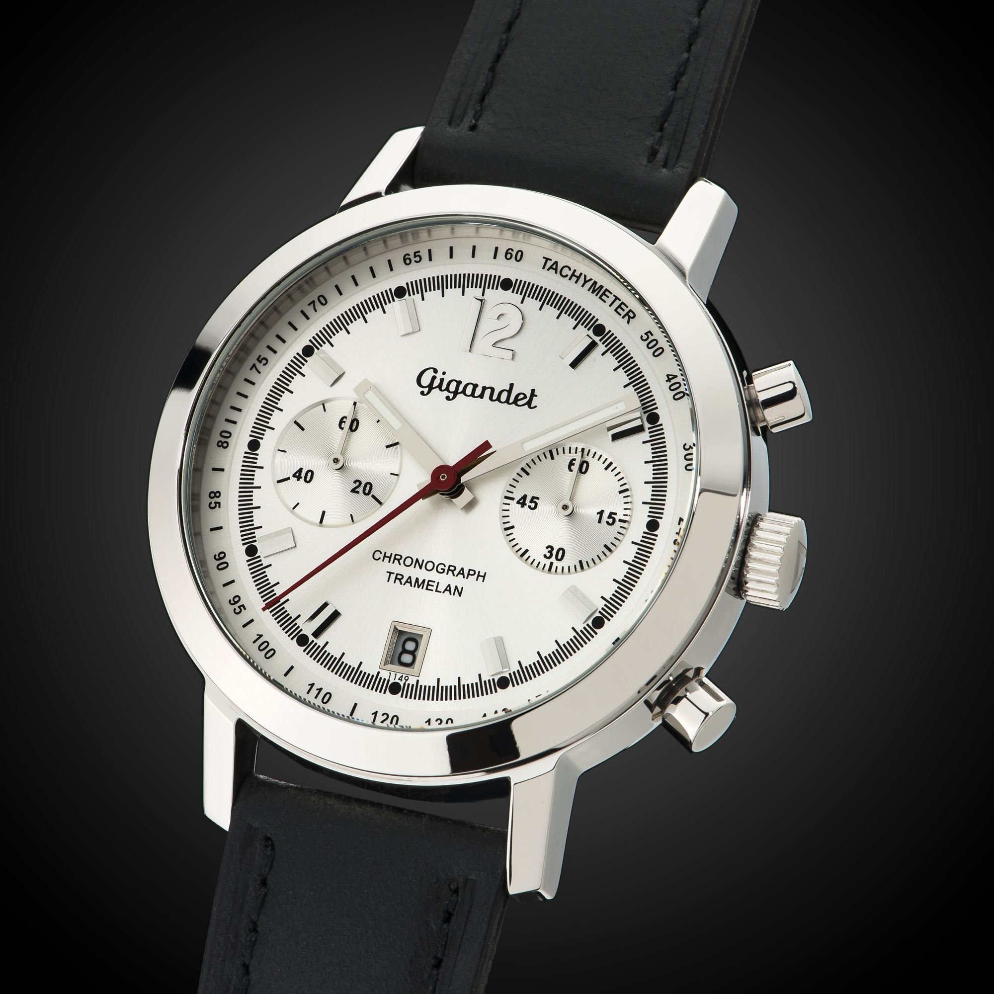 Gigandet Chronograph Armbanduhr, Herrenuhr, Sportuhr, 43mm, TRAMELAN G10-001, Mineralglas, Datumsanzeige, Lederband, 10bar/100m wasserdicht