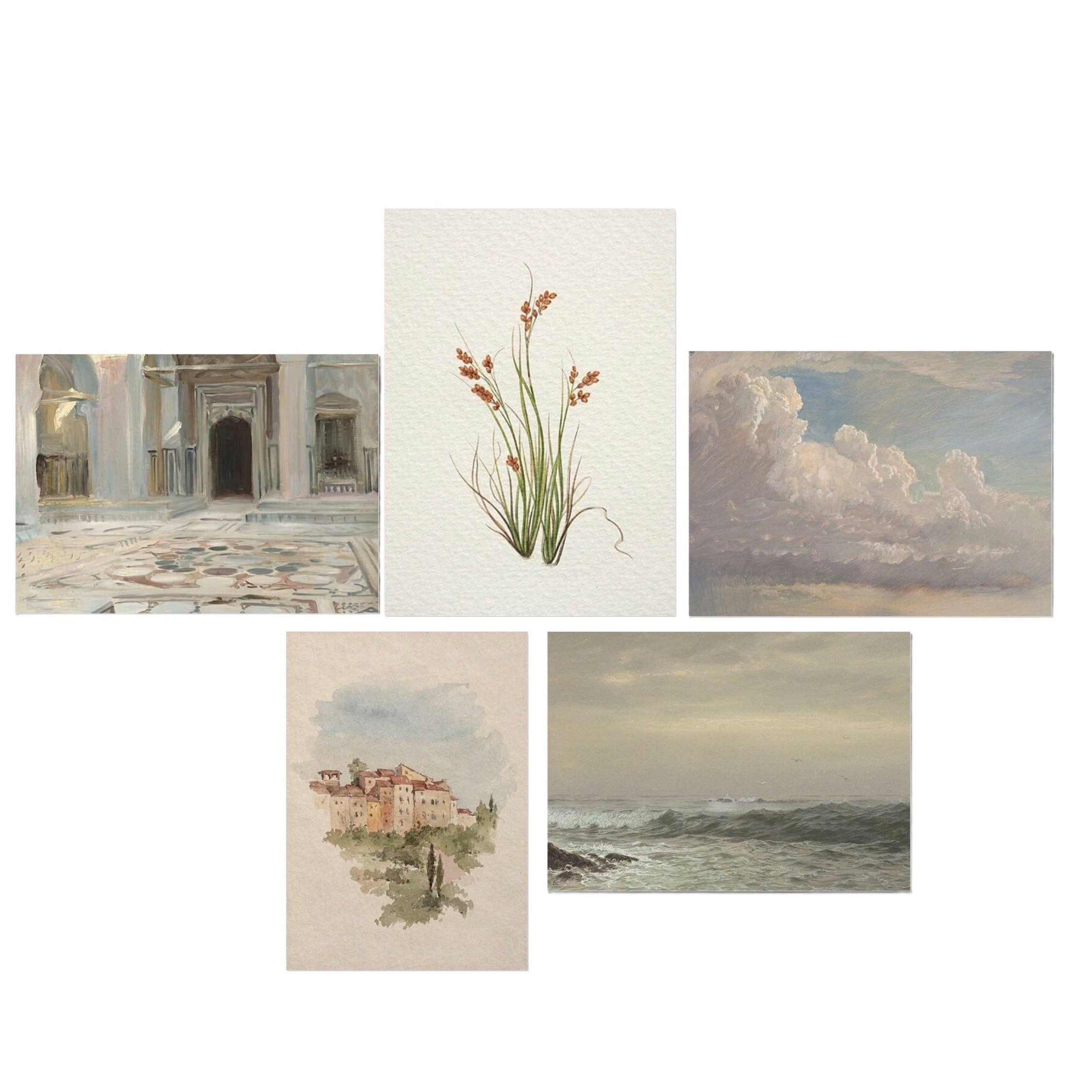 JUSTGOODMOOD Poster Aquarell Marokkanische Architektur Meeresküste Wolken und Pflanze als, B (1 St)
