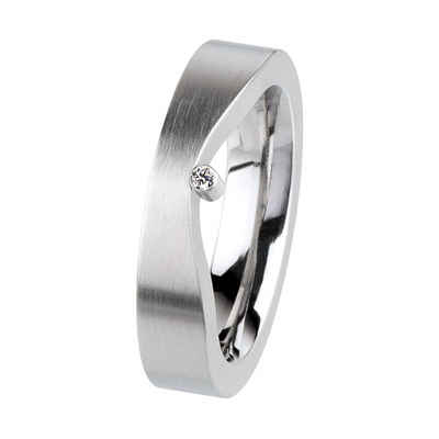 Ernstes Design Fingerring Ring Welle Edelstahl matt / Zirkonia R302
