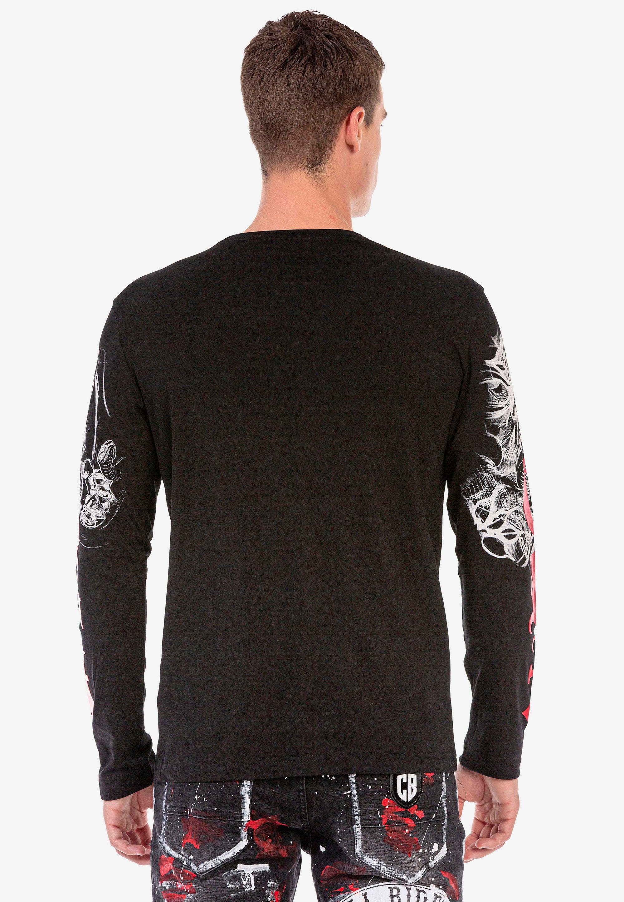 Cipo & Baxx Langarmshirt mit Markenprint coolem schwarz