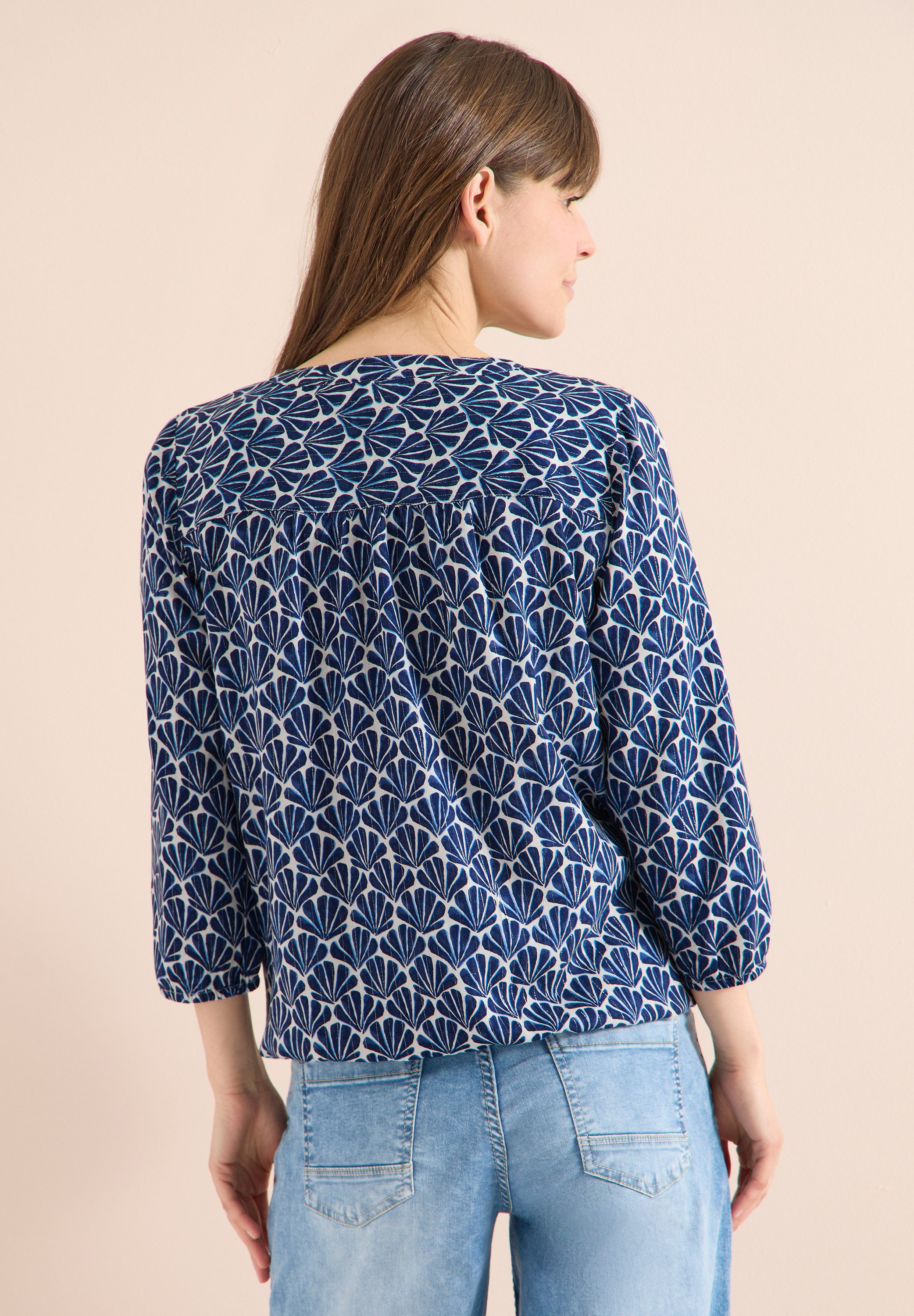 CECIL Longbluse mit geschlitztem Rundhalsausschnitt