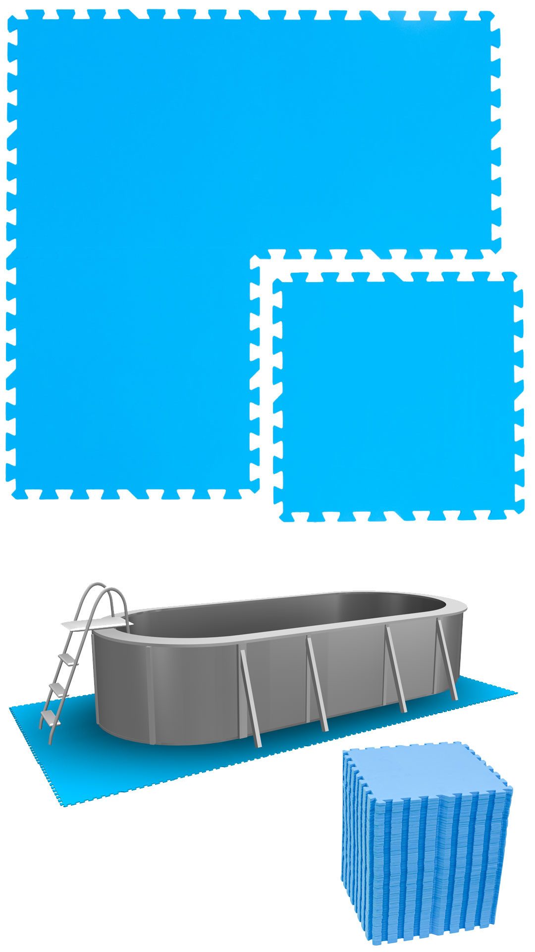 eyepower Pool-Bodenschutzfliese 13,1 m² Poolmatte aus 56 großen EVA Matten - Rutschfeste Poolunterlage, 1 cm dicke Bodenfliesen - 50 x 50 Unterlegmatten - Whirlpool Unterlage