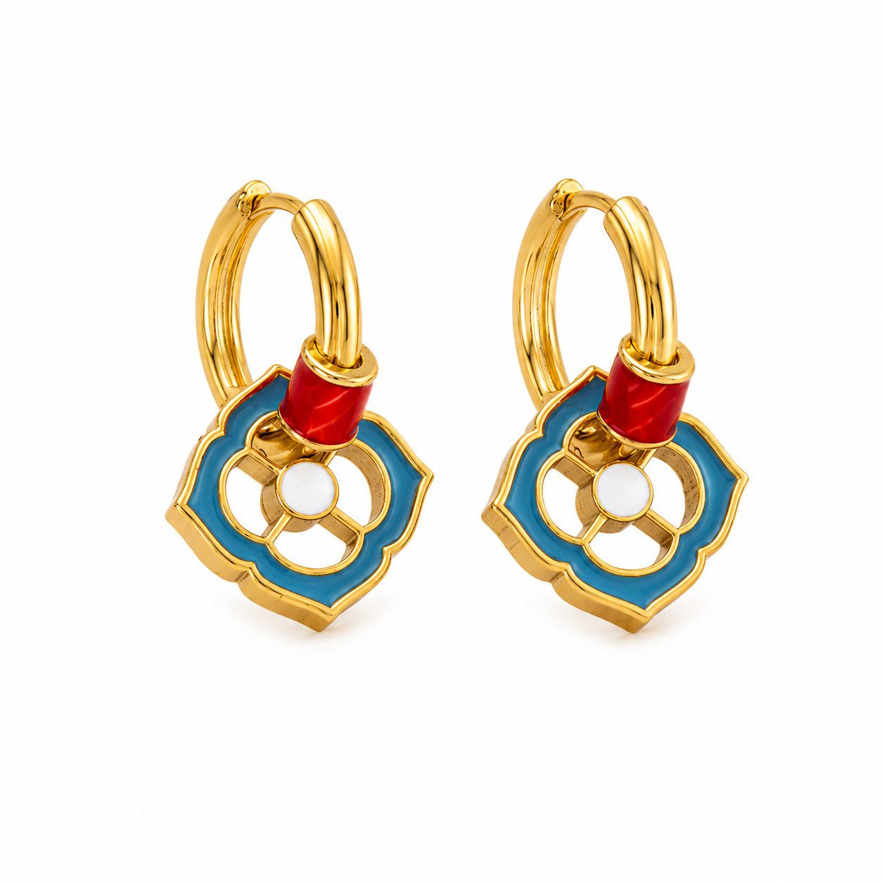 RAIKOU Creolen-Set Abnehmbare Kupfer Ohrringe vergoldet Damen – Emaille Design (4-Teil, 3-Teil), Vintage-Stil mit dezenter, luxuriöser Eleganz