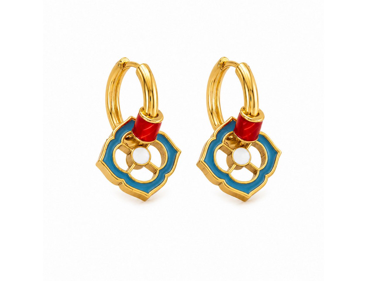 RAIKOU Creolen-Set Abnehmbare Kupfer Ohrringe vergoldet Damen – Emaille Design (4-Teil, 3-Teil), Vintage-Stil mit dezenter, luxuriöser Eleganz