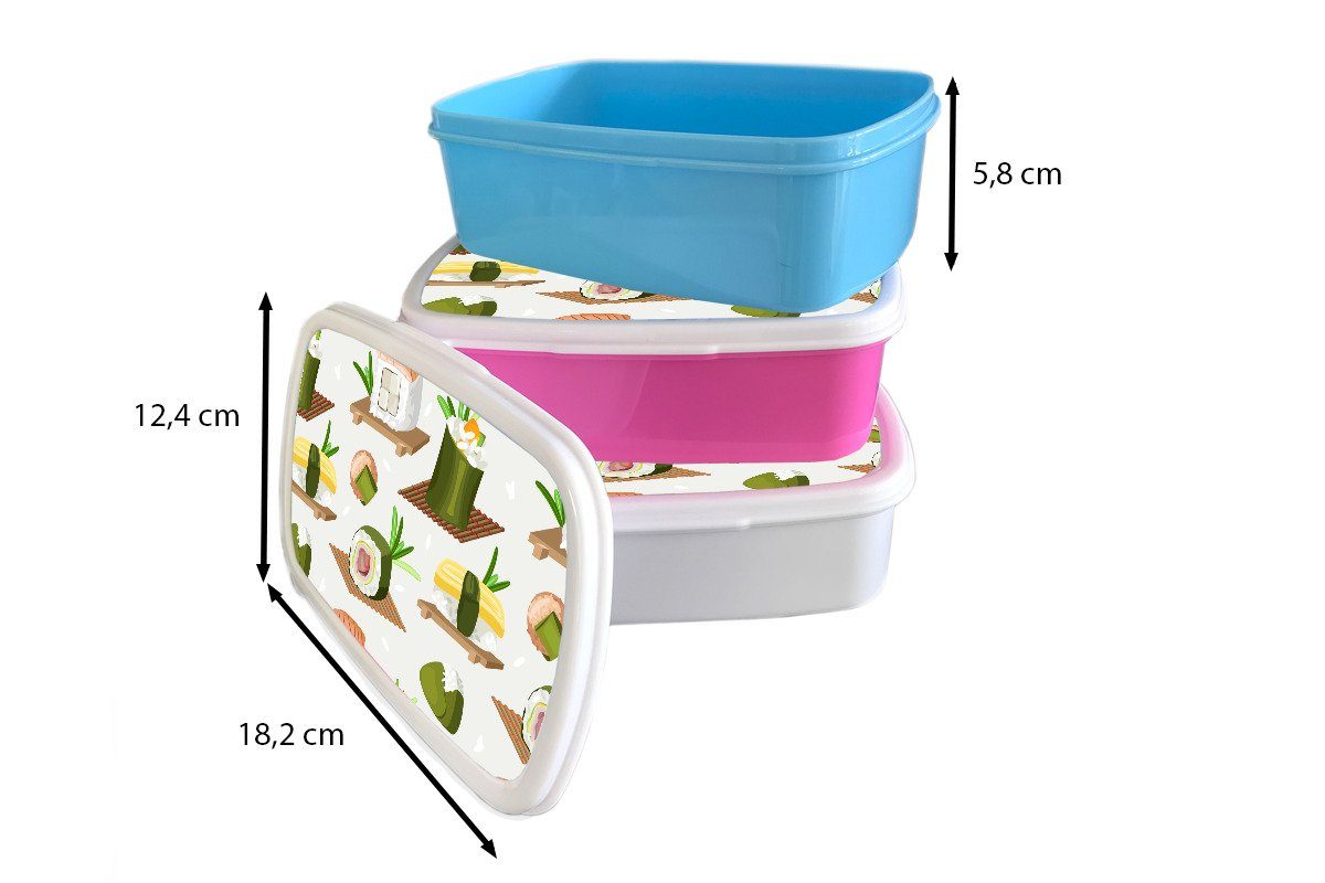 MuchoWow Lunchbox Sushi - Muster Kunststoff Lebensmittel, Kinder, für Brotbox rosa Erwachsene, (2-tlg), Brotdose Snackbox, - Kunststoff, Mädchen