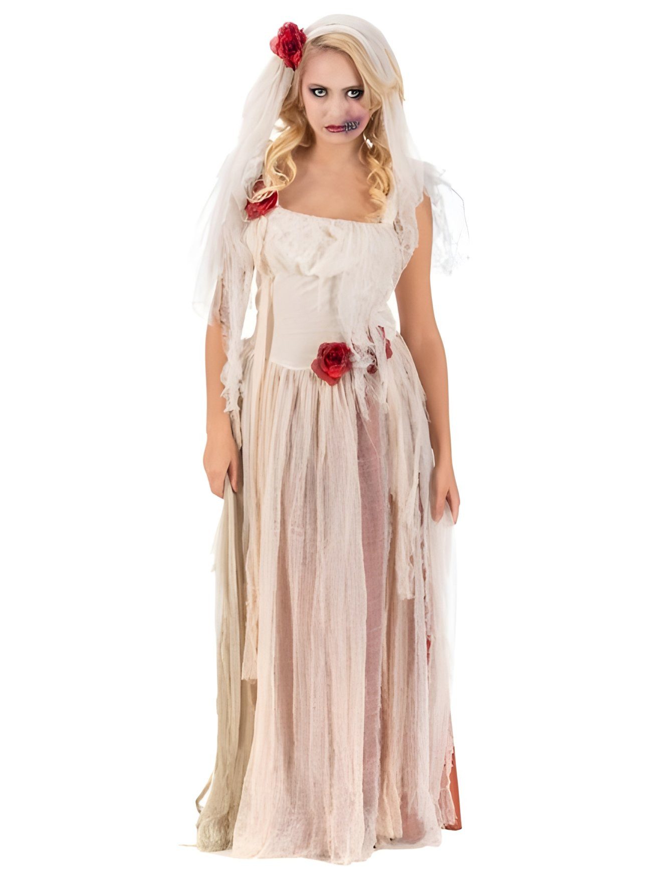 CHAKS Zombie-Kostüm Geisterbraut Halloweenkostüm, Die untote Braut im zerfledderten Hochzeitskleid