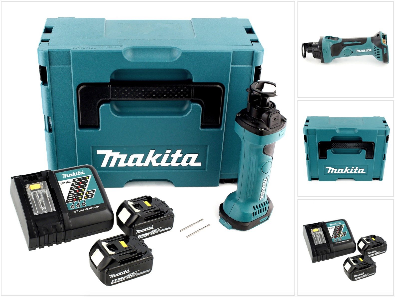 Makita Akku-Universalschere DCO 180 RTJ Akku Rotationsschneider 18V + 2x Akku 5,0Ah + Ladegerät +
