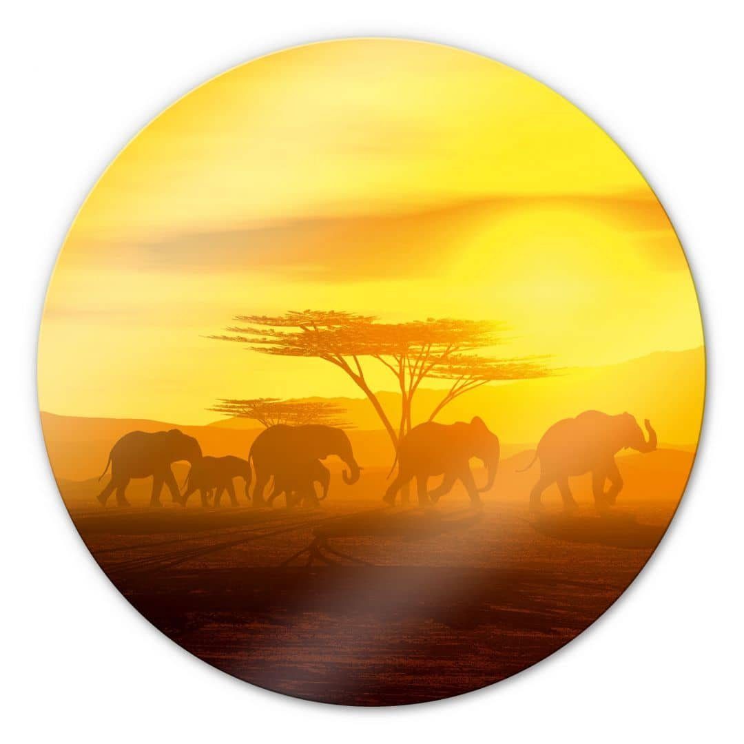 Wall K&L Art Bilder Glas Glasbild Wandschutz Gemälde Safari Wandbild Wüste afrikanische Wanderung, Rund Deko