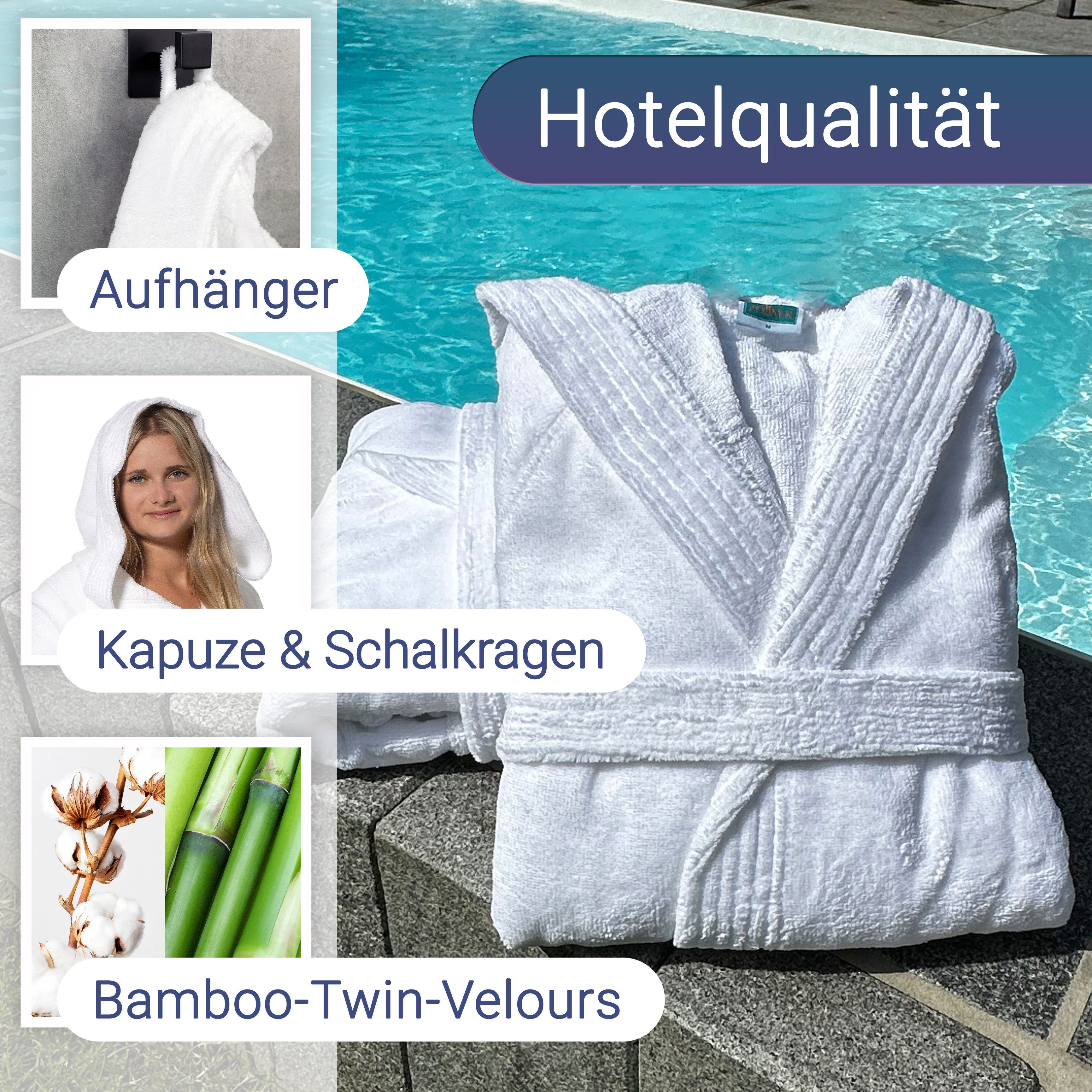 ZOLLNER Unisex-Bademantel, 100% Polyester-Velours, Klettverschluss, 100% Polyester-Velours, vom Hotelwäschespezialisten