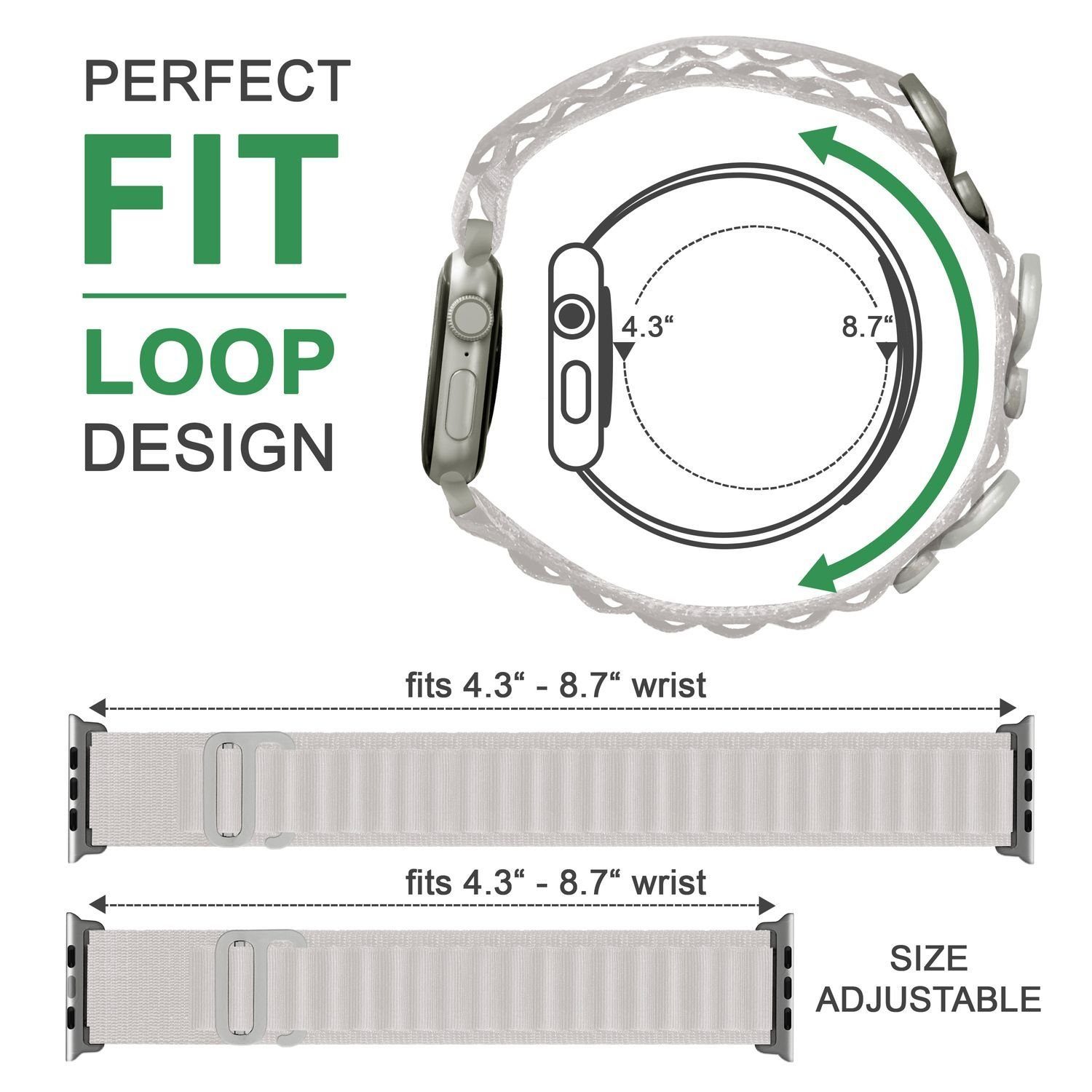 Nalia Smartwatch-Armband Apple Watch 38/40/41/42mm, Alpine Nylon Sport Uhr Ersatzband / Metallhaken / Outdoor / Wasserfest – Bild 4 von 5