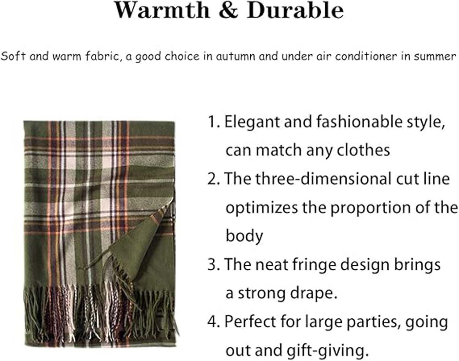Coonoor Wollschal Damen Schal,kuschelweich Karo,Winter Schal Poncho Qualität mit Fransen – Bild 5 von 5