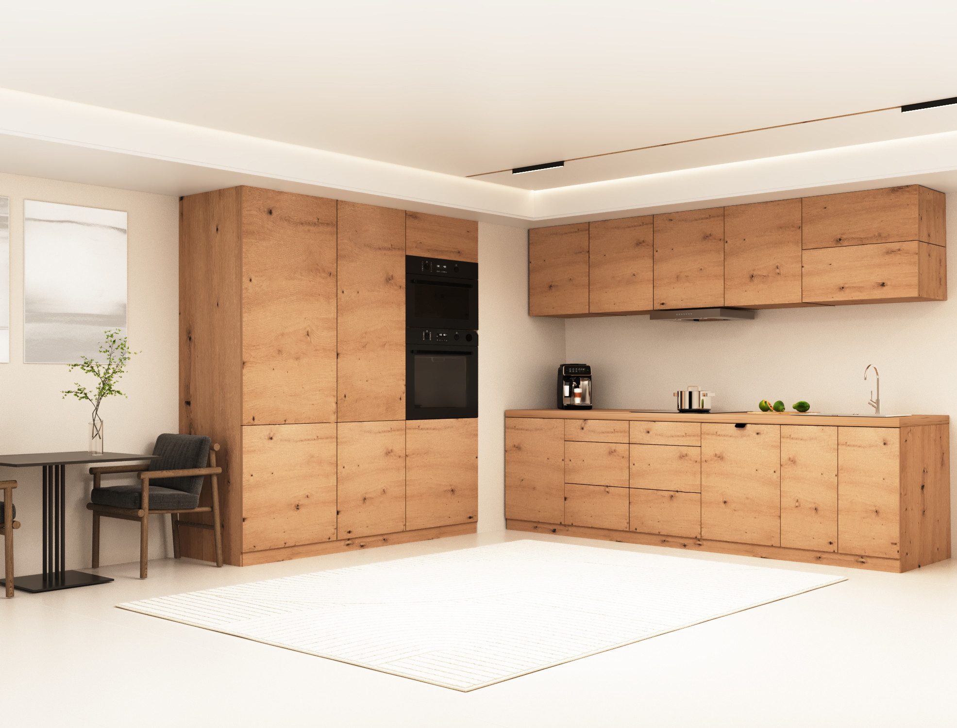 ROYAL24_MARKT Küchenzeile - KL16-M320 - Nexa Grau / Beige / Woodline Matt, (Komplett Set), Top Materialien - Zeitloser Stil - Beste Verarbeitung