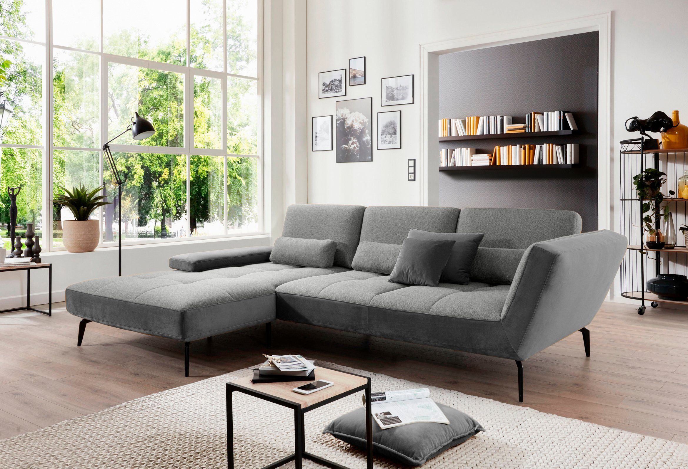 set one grau167/anthrazit96 Nierenkissen Musterring by SO 4300, inklusive und Sitztiefenverstellung Ecksofa