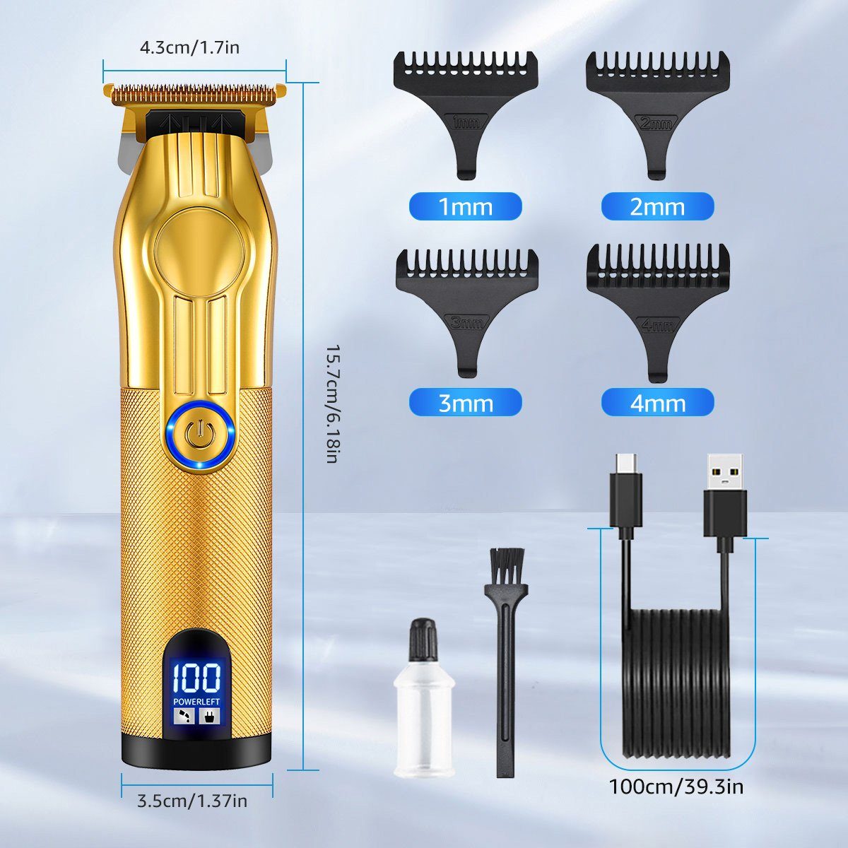 LED Haarschneider Einstellungen: 6500 2 rpm, Gold Profi LifeImpree Haarschneidemaschine, 1200 Herren, Wasserdicht, - Display, mAh Bartschneider 7000