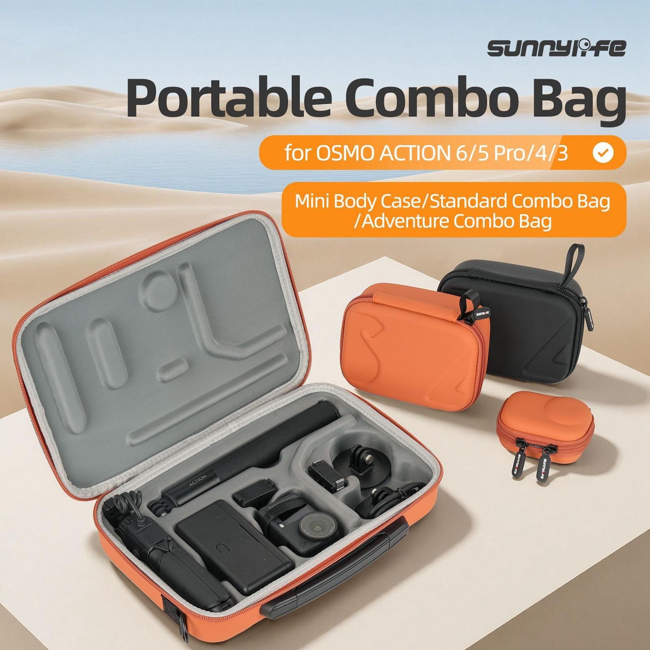 Wigento Für DJI Osmo Action 6 / 5 Pro / 4 / 3 portable Body Tasche Schwarz Zubehör Drohne – Bild 2 von 5
