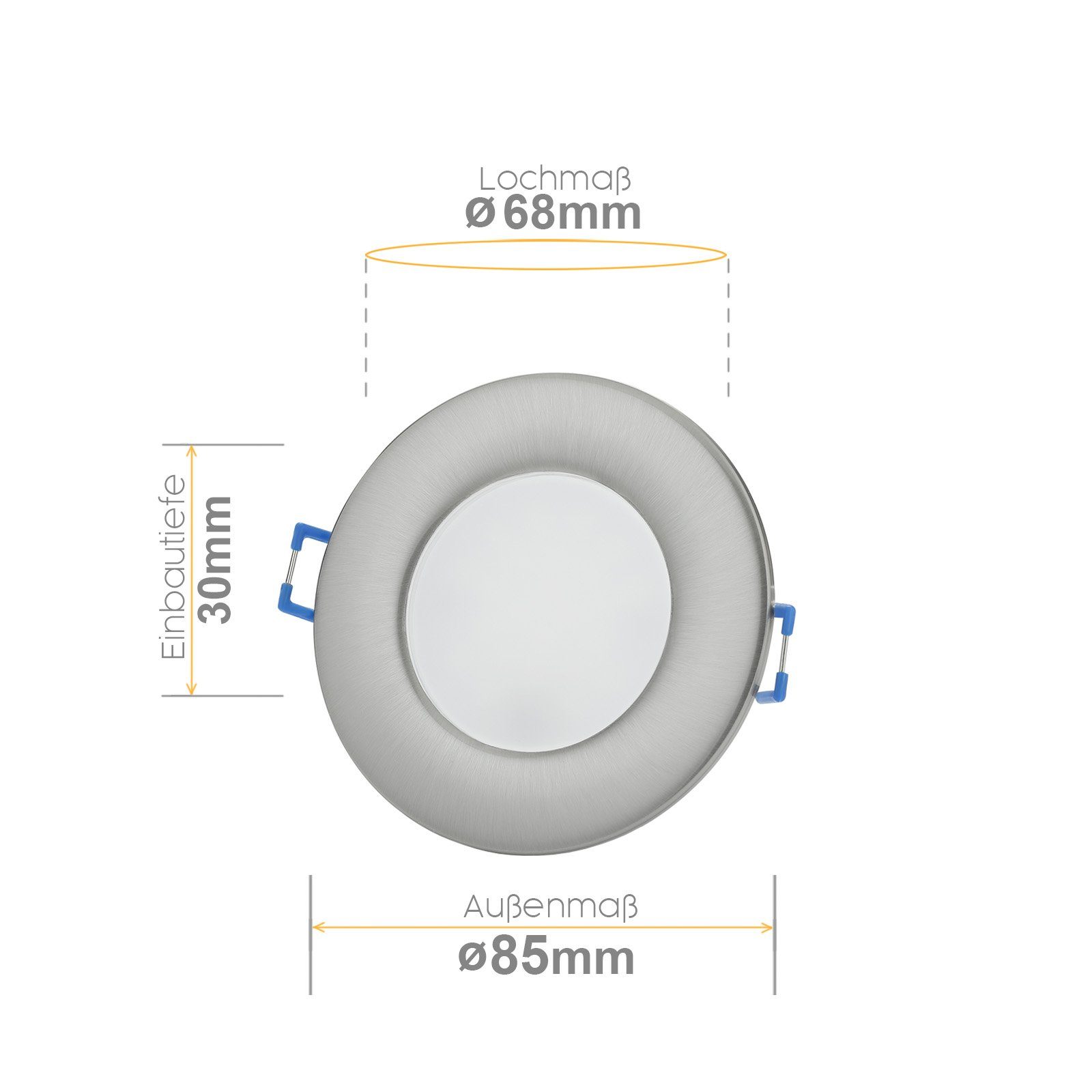 Sweet LED LED Einbaustrahler rund chrom IP44 6,5 Watt 3000K dimmbar,  Dimmfunktion, LED fest integriert, 3000K - warmweiß, Badezimmer, Decke,  Spots, Flach