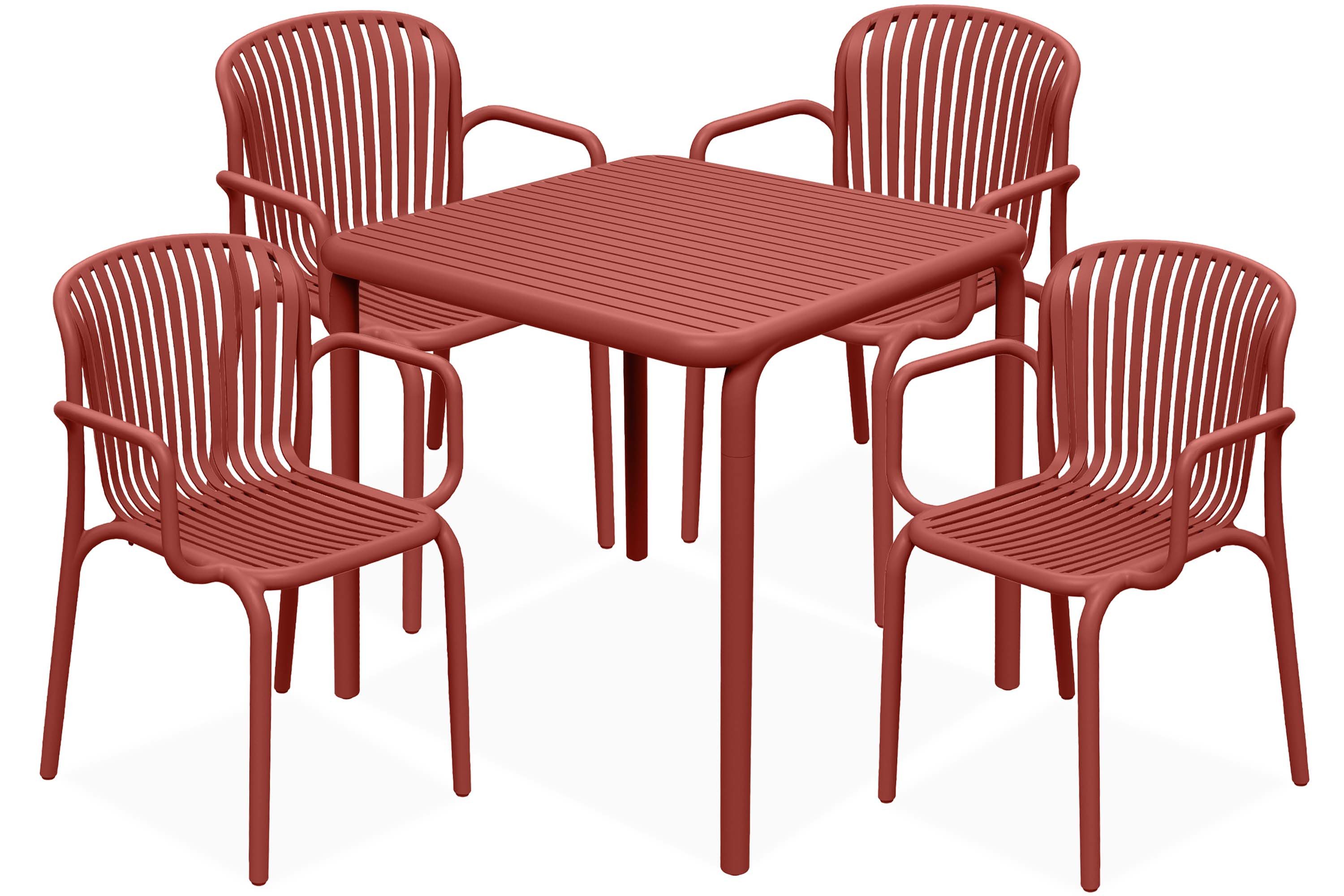 KONSIMO® Garten-Essgruppe FICCARI Sitzgruppe, Gartenmöbel-Set, hergestellt in der EU, Modern, (aus hochwertigem Kunststoff, 5-tlg., 4 Stühle, 1 Tisch), Gartengarnitur, Stapelbar, witterungsbeständiges Material