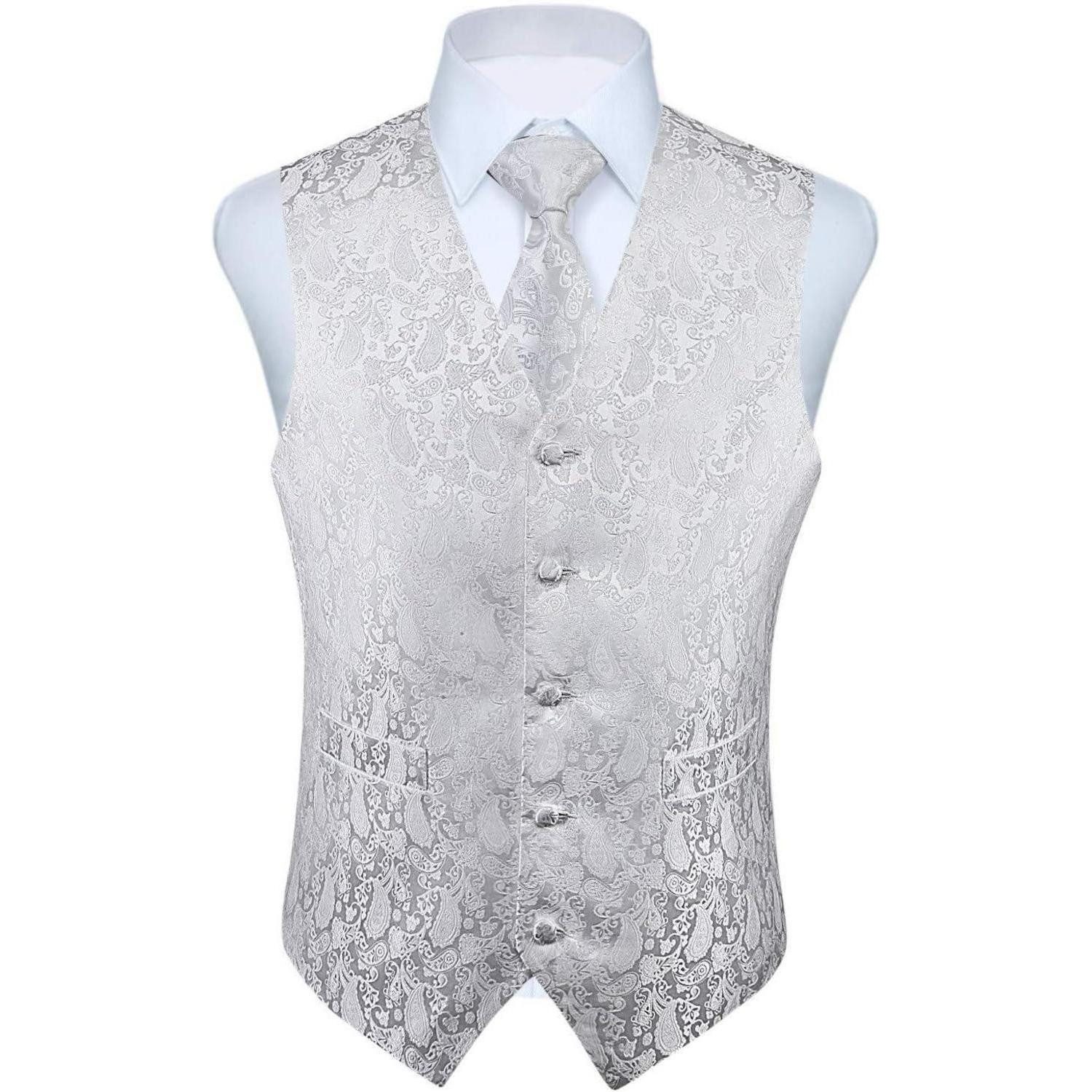LuxusKollektion Krawatte Weste Herren Hochzeit Krawatte Einstecktuch Jacquard Anzug S Weiß