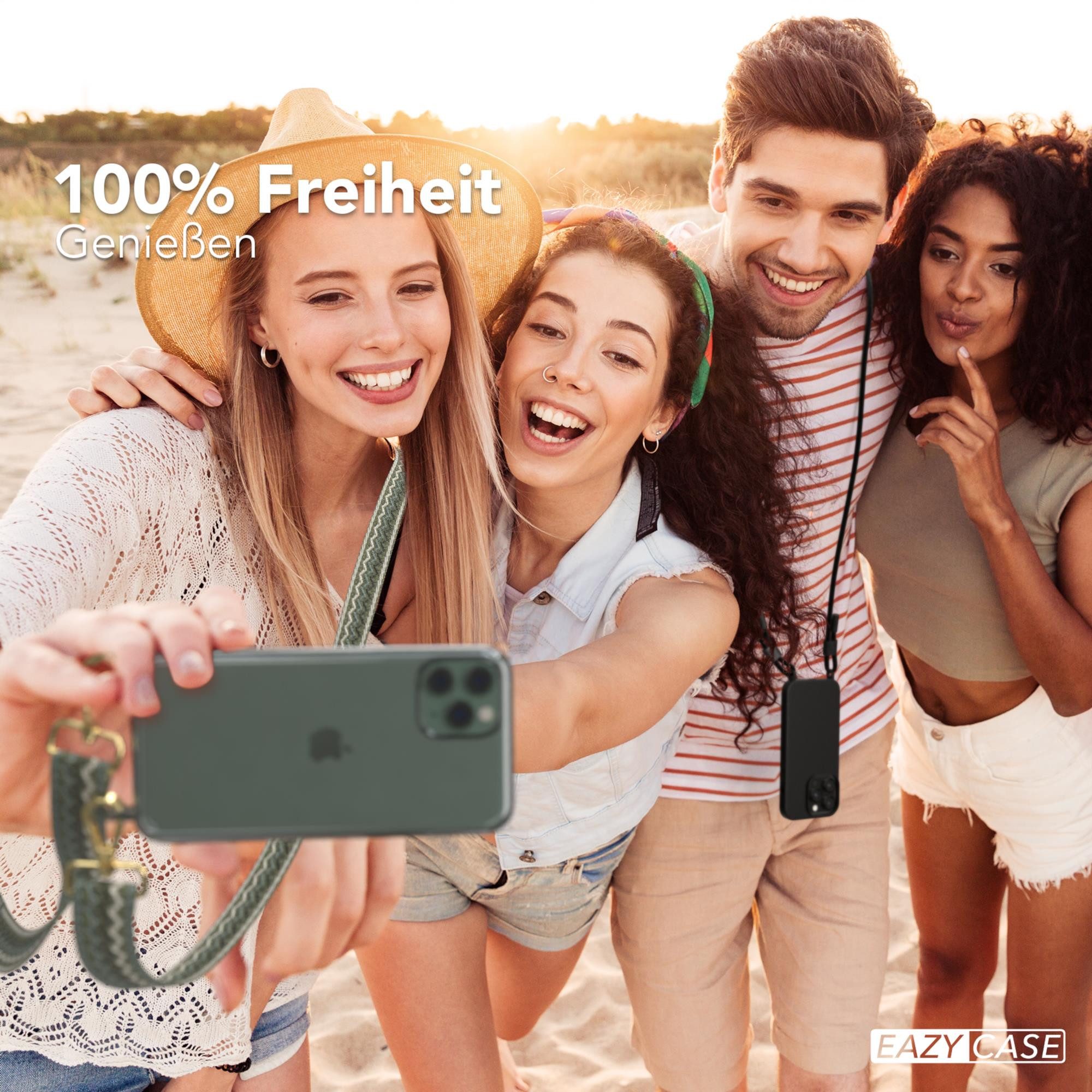 EAZY CASE Handykette Boho Umhängeband für Apple iPhone 11 Pro 5,8 Zoll, Verstellbarer Trageriemen Wave Case transparent DIY Gürteltasche Grün