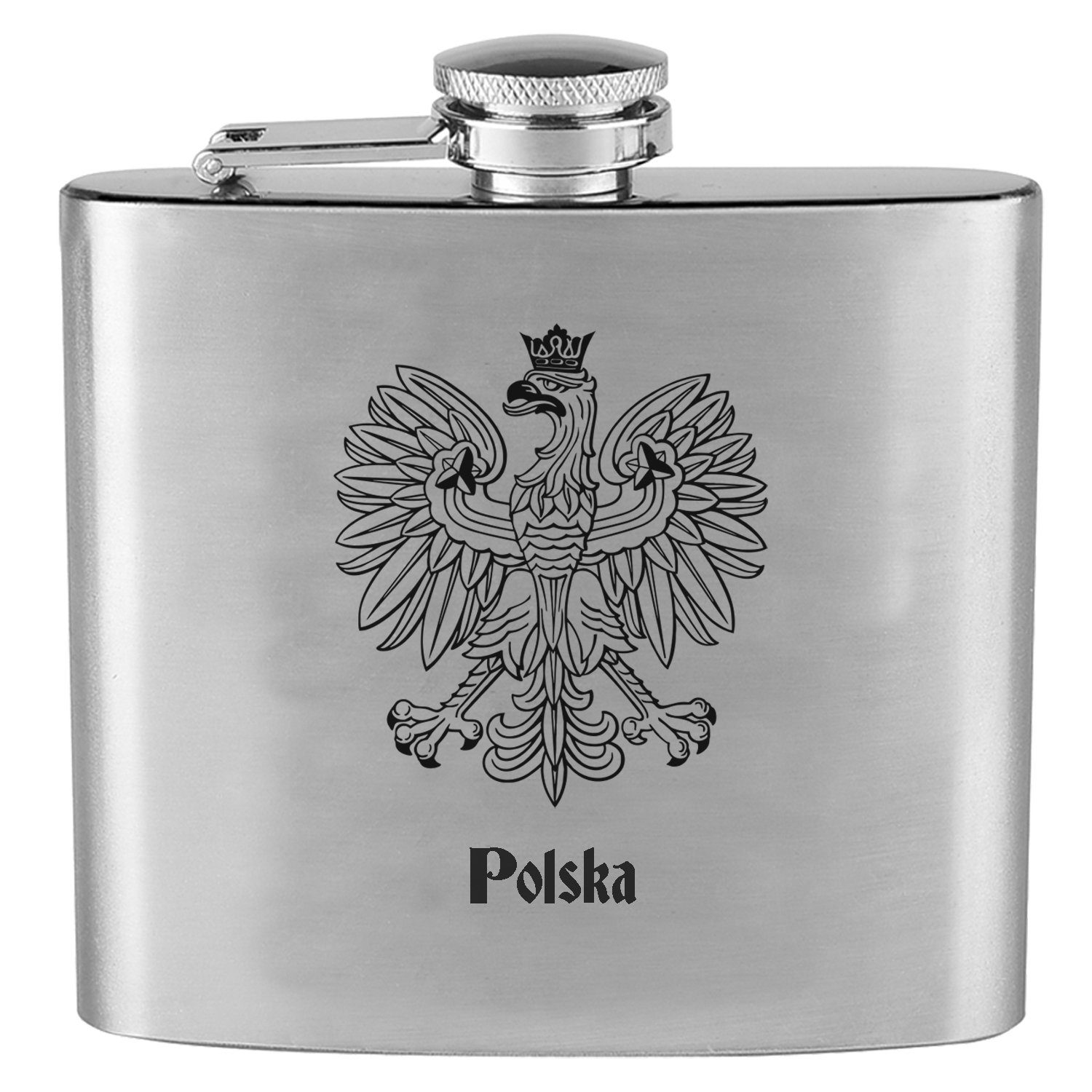 Lasernauten Flachmann Flachmann mit Gravur des Wappens von Polen wählbar Spruch Polen/Polska, Edelstahl