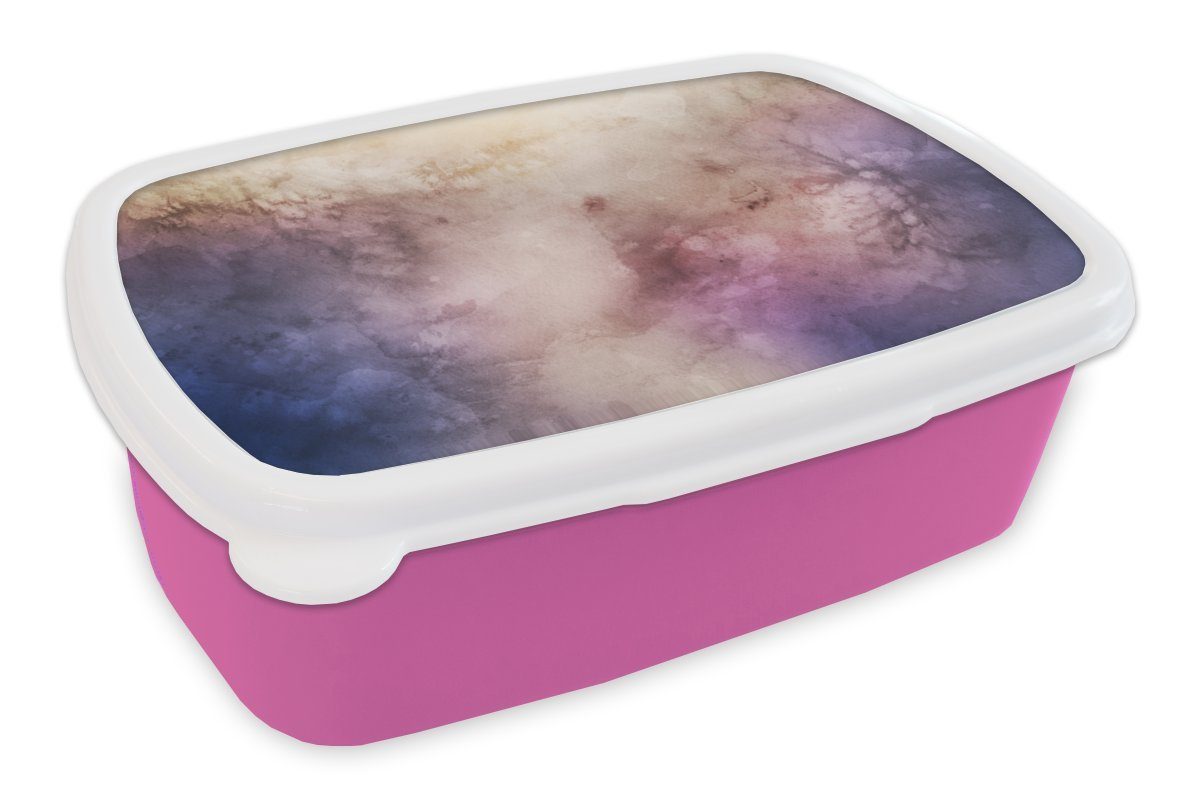 MuchoWow Lunchbox Aquarell - Braun - Lila - Alte Rose, Kunststoff, (2-tlg), Brotbox für Erwachsene, Brotdose Kinder, Snackbox, Mädchen, Kunststoff rosa