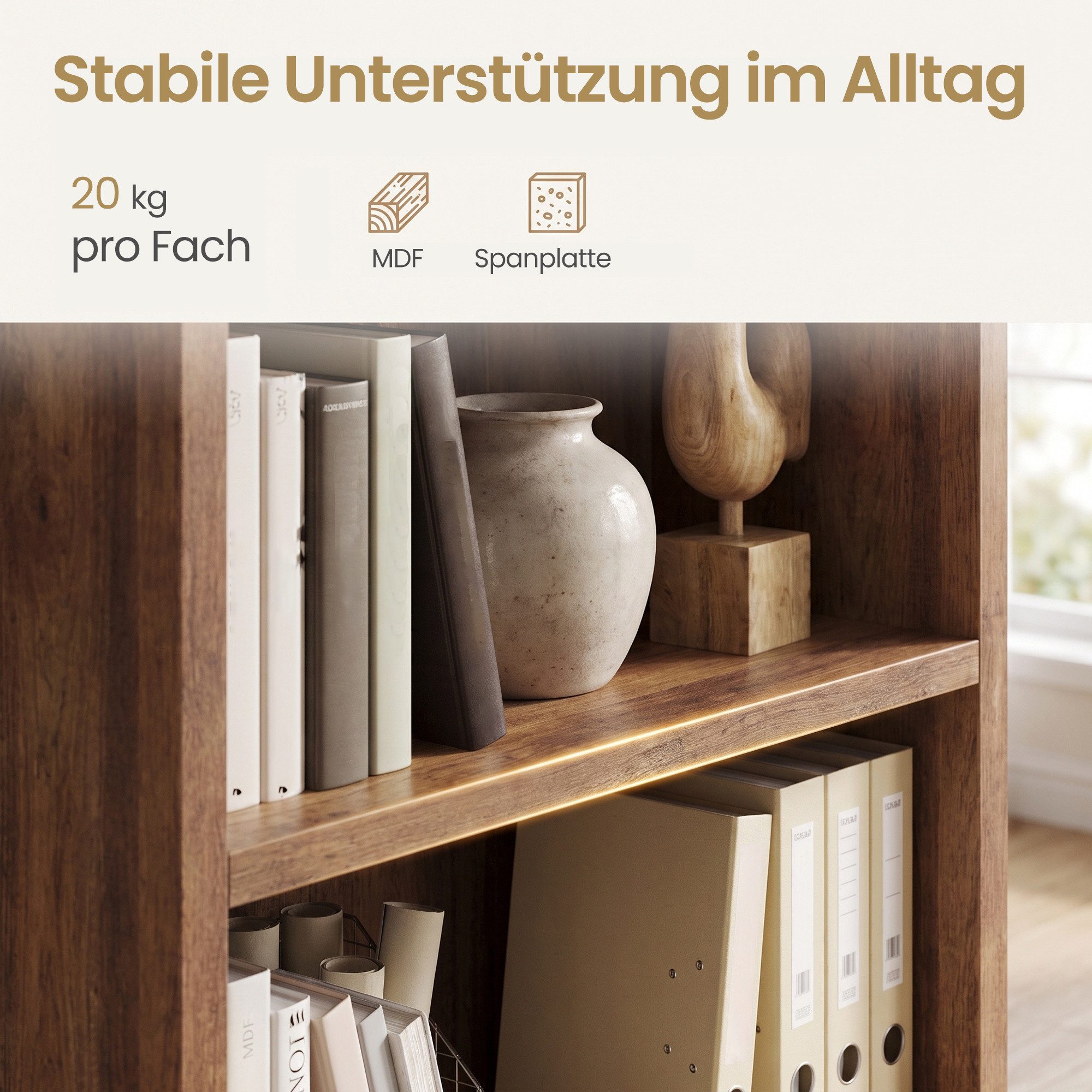 VASAGLE Bücherregal Standregal mit 6 Ebenen, 4 verstellbare Einlegeböden, 75 x 24 x 168 cm, für Arbeitszimmer, Wohnzimmer, Büro, Minimalismus – Bild 4 von 5