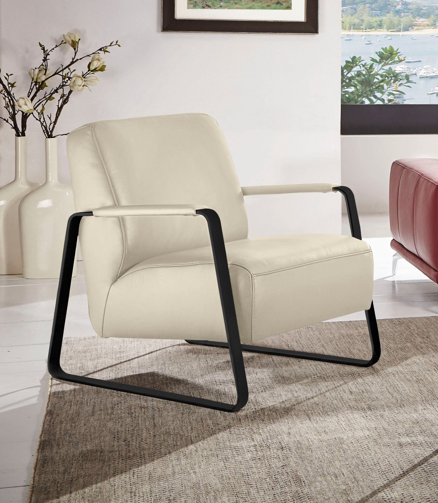 W.SCHILLIG Cocktailsessel quadroo Loungesessel, mit bezogenen Armlehnen, Gestell in Schwarz pulverbeschichtet