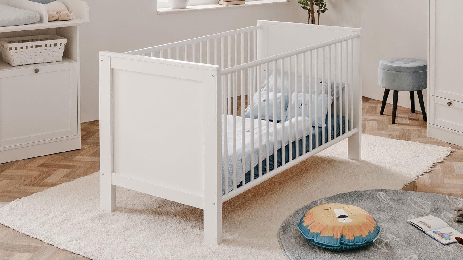 Finori Babybett Babybett Landwood weiß Dekor mit Schlupfsprossen 70x140