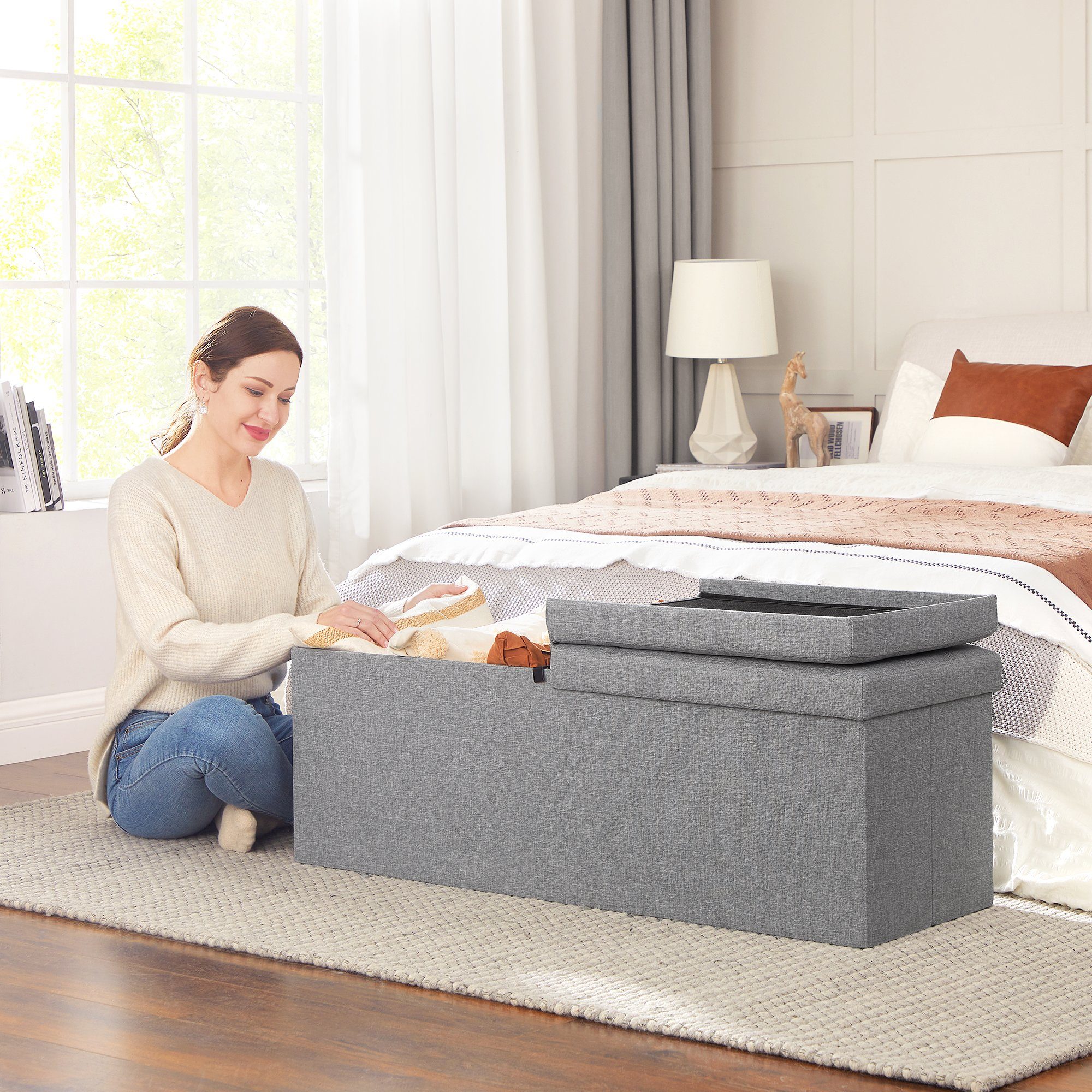 SONGMICS Sitzhocker sitzhocker, Sitzbank mit Stauraum, Sitztruhe mit Klappdeckel
