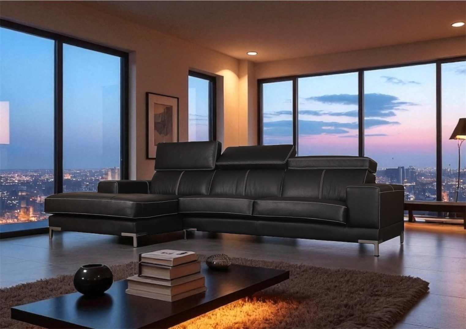 Salottini Ecksofa Designer Ecksofa Modell Ramada Eckcouch, 2 Teile, Vollleder