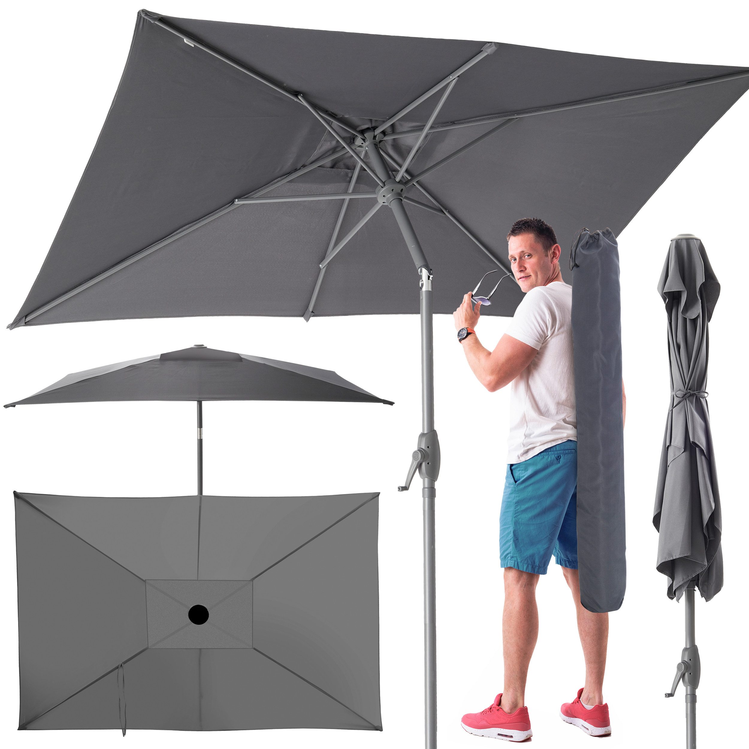 TOM Sonnenschirm mit Kurbel 140x210cm Rechteckig inklusive Kühltasche, Trag günstig online kaufen