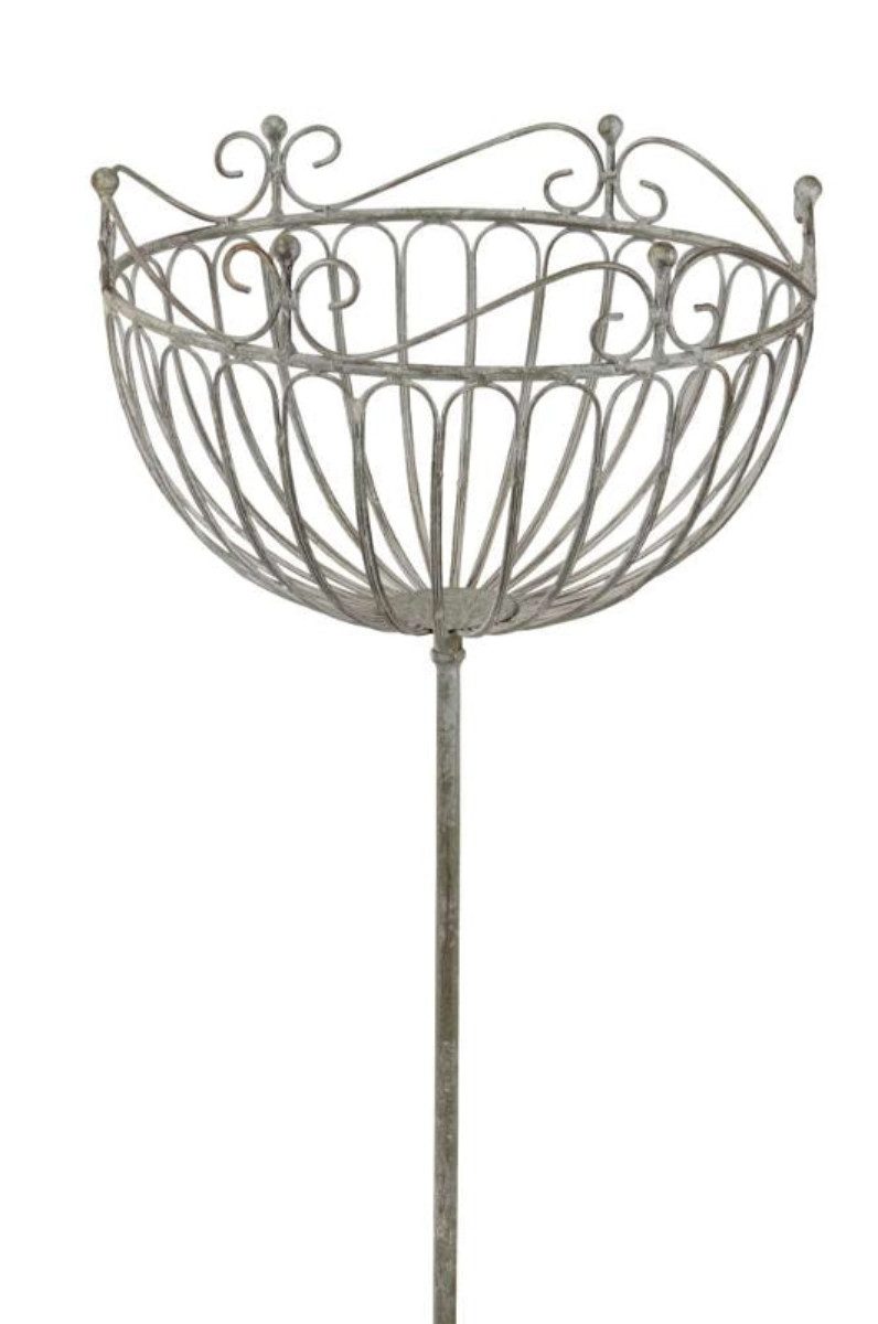 finehomegarden Gartenstecker Korb am Stab Pflanzkorb Metall Ø28cm H18cm L133cm grau/braun (1-St) Pflanzschale Shabby Gartendeko Pflanztopf Rankstab