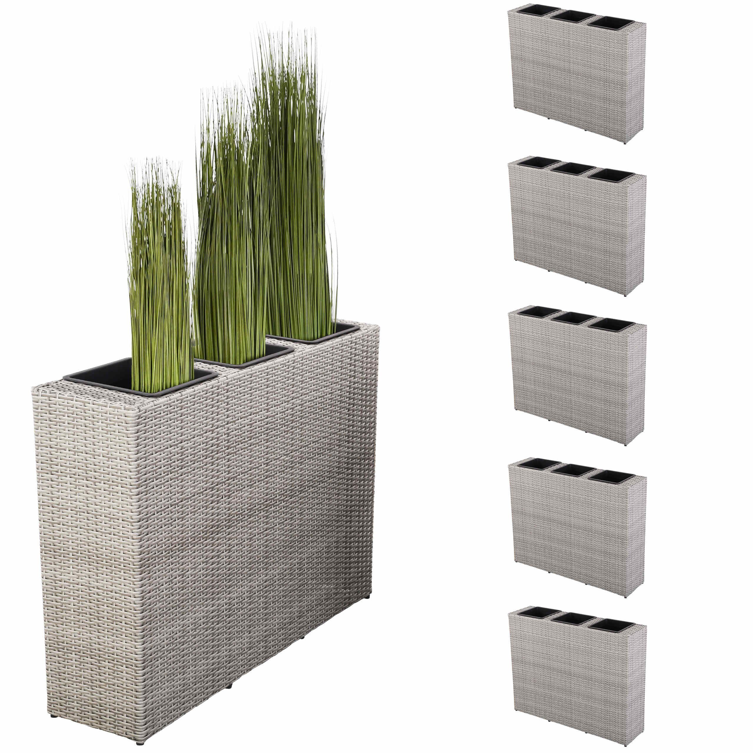 Raburg Balkonkasten Sichtschutz SPLIT in STEIN-GRAU-MELIERT, Alu &  Poly-Rattan (6er Set, bestehend aus 6 dekorativen Blumengefäßen & 18  bepflanzbaren Einsätzen), 72,5 x 100 x 26 cm HxBxT, für den Innen- & den