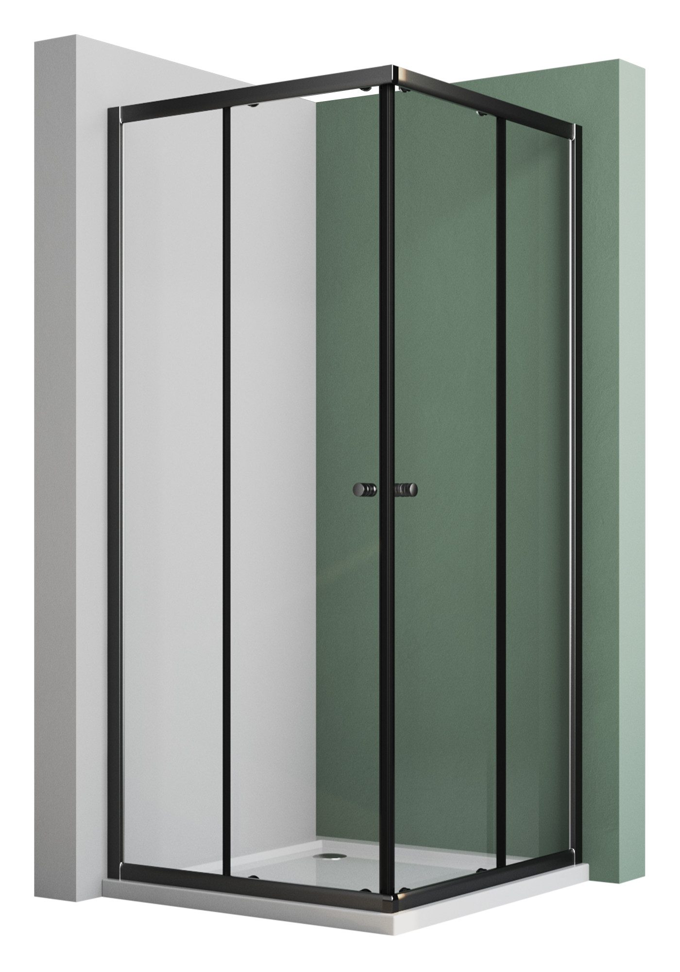 Eckdusche Duschkabine Schwarz 75x75 Schiebetür Eckeinstieg Duschwand Glas Dusche