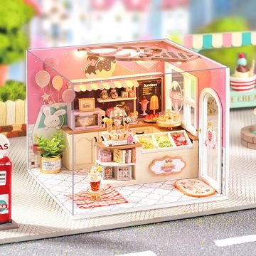 Cute Room 3D-Puzzle DIY holz Miniature Haus Puppenhaus Eiscafe, Puzzleteile, 3D-Puzzle, Miniaturhaus, Maßstab 1:24, Modellbausatz zum basteln